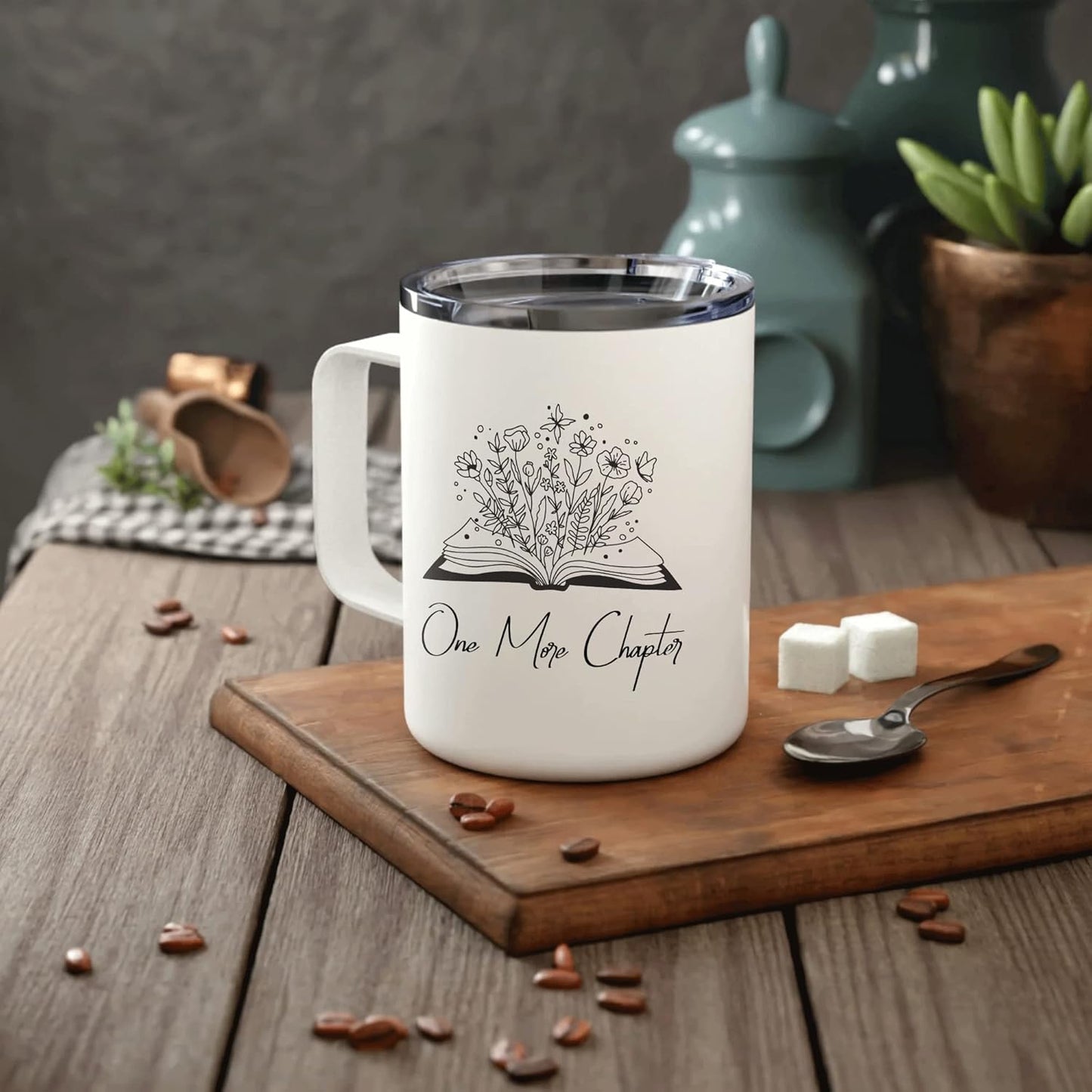 Hyturtle Book Coffee Mug With Lid & Spoon Gifts For Book Lovers, 12oz Insulated Stainless Steel, Christmas Birthday Gifts For Librarians, Readers, One More Chapter Gift Coffee Tea Travel Cup