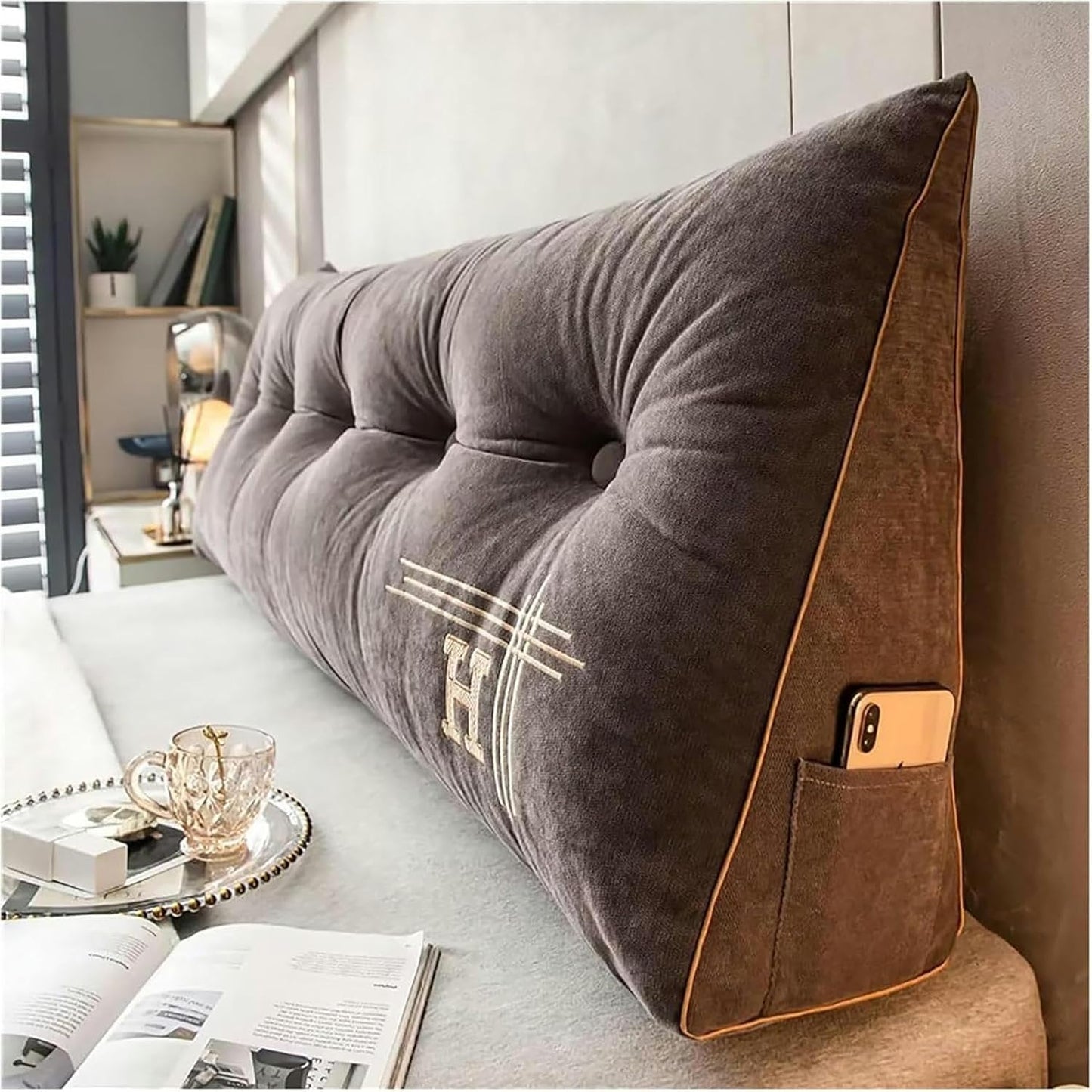 Headboard Wedge Triangular Bed Rest Reading Pillow Backrest Body Bolster Cushion Positioning Support Long Bolster Pillow for Daybed with Removable Cover