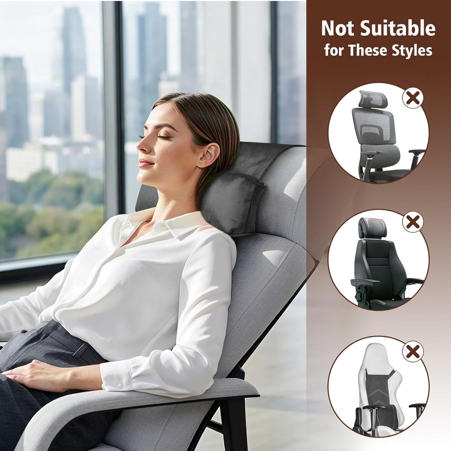 WdFour Velvet Neck & Head Pillow for Recliner Chair, Small Ergonomic Cervical Support Pillow for Home, Office and Travel, Non-Slip Cushion for Tension Relief & Shoulder Comfort (Dark Gray)