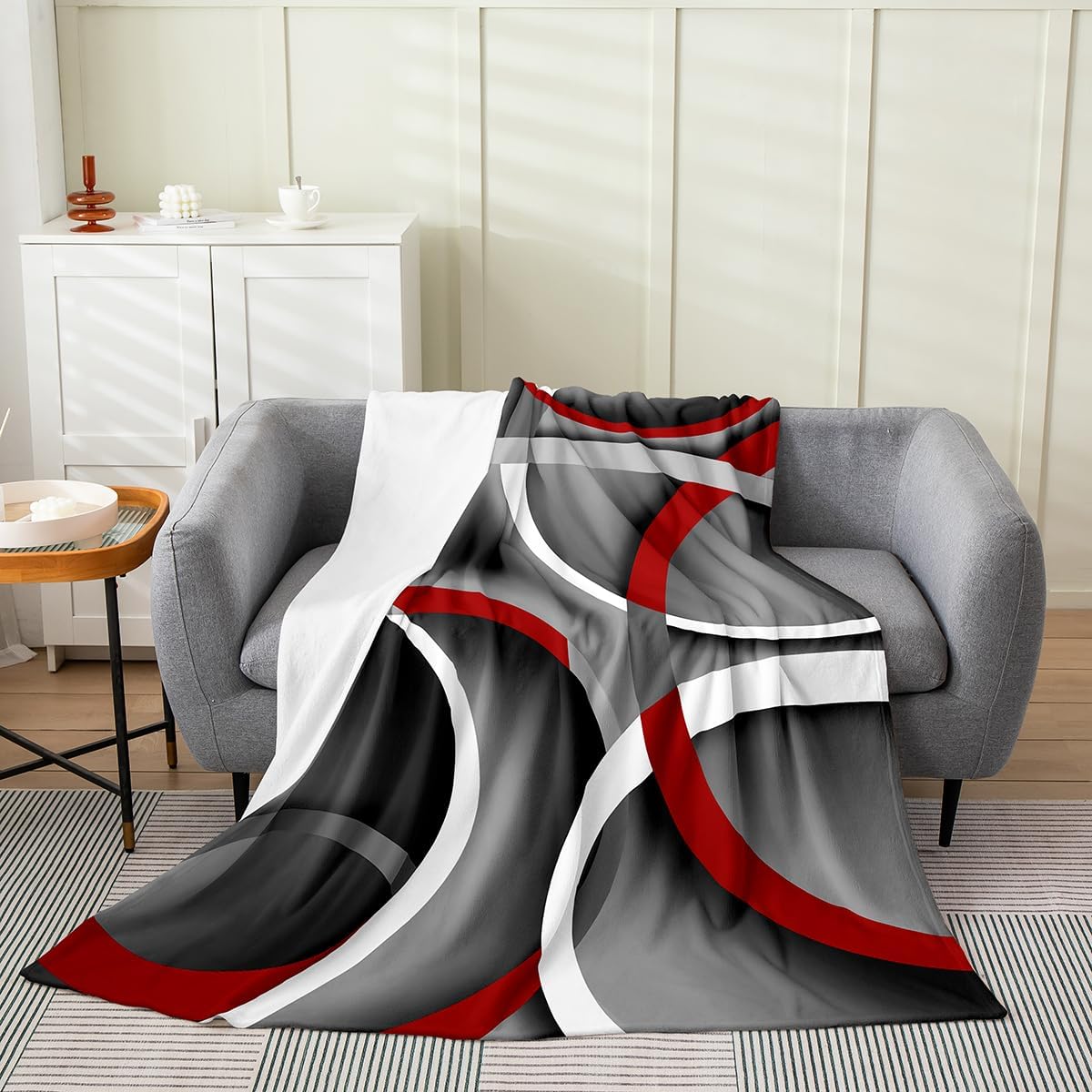 Gray Black Red Swirls Flannel Blanket Retro Circle Stripes Fleece Throw Blanket Lightweight Soft Cozy Luxury Modern Abstract Fuzzy Blanket Color Art Bed Blanket for Sofa Bedroom(Baby 30"x40")