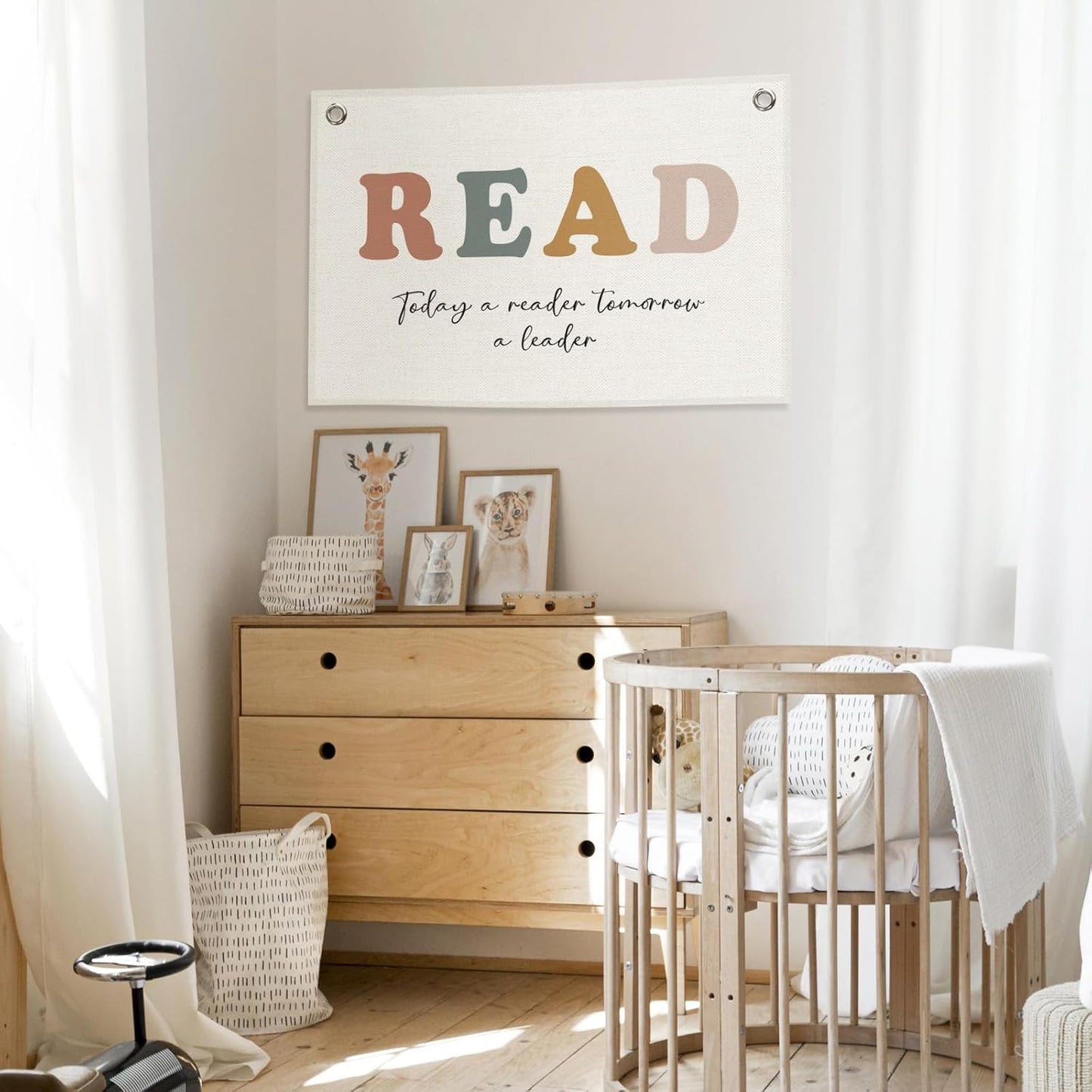 Read Banner, Boho Reading Kids Room Decor for Book Lovers Library, Nursery Today A Reader Tomorrow A Leader Canvas Flag Wall Hanging Decor Art for Playroom Toddler Room Reading Nook 20x30in