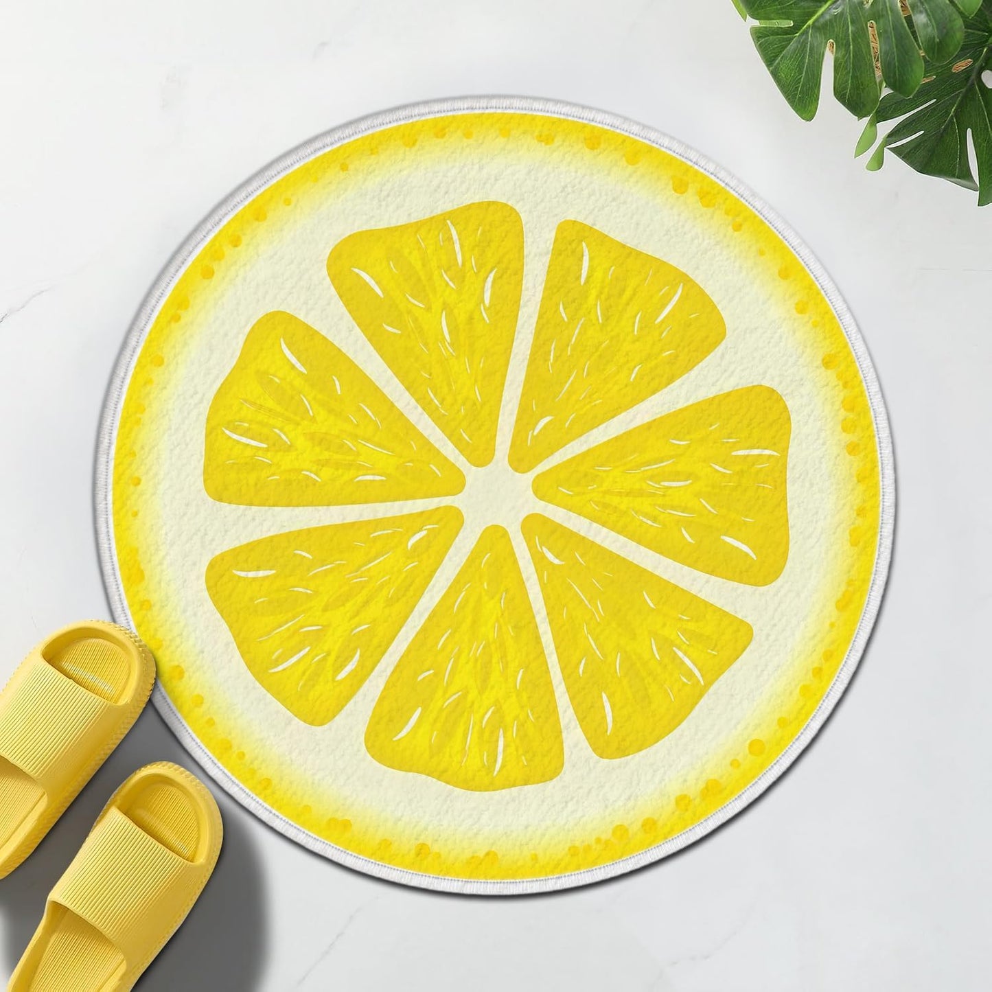 Lemon Bath Rug,Fresh Fruit Design Round Carpet Non-Slip Floor Mat,Soft Absorbent Shaped Area Rugs,Doormats Decor for Women Adults Bathroom Bedroom Bathtub,Summer Ideal Gifts,21.26x21.26in