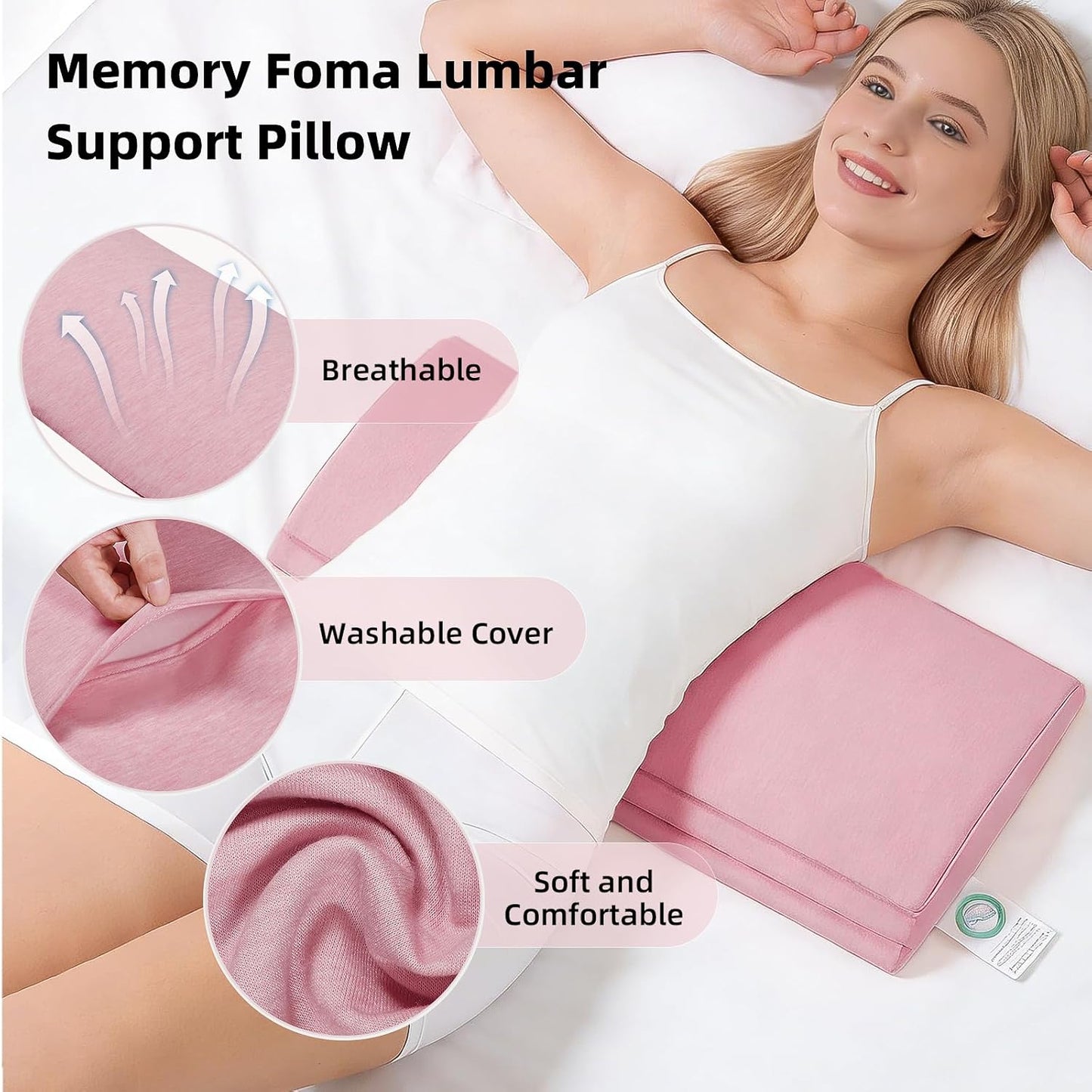 4-Layer Lumbar Pillow for Sleeping & Lying Down, Height-Boosting Layer, Soft/Firm Interchangeable Inserts & Washable Cover, Lower Back Support for Bed, Side & Back Sleepers