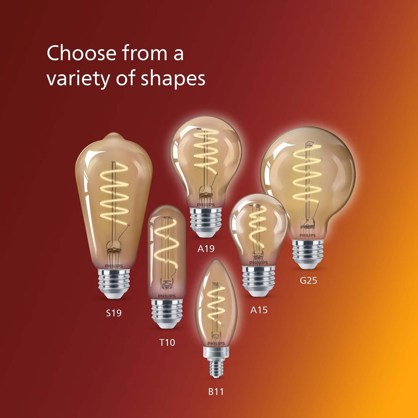PHILIPS LED 60W A19 1-Pack Vintage Edison Spiral Amber (2000K) 400 Lumen (6.5W = 60W) Dimmable Flicker-Free Light Bulb
