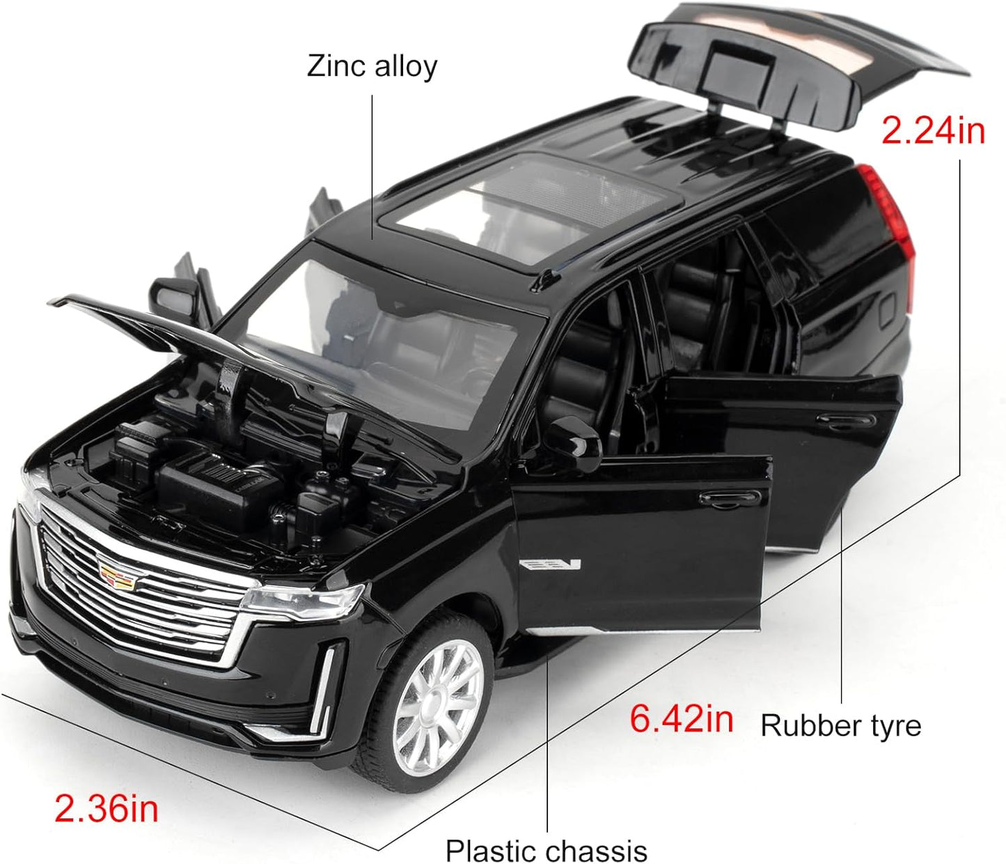Toy Cars Compatible for 1:32 Escalade SUV Model Cars, Pull Back Die-cast Vehicles, Collectible Cars with Sounds＆Lights for Kids Boys Girls and Adults, Gift Black