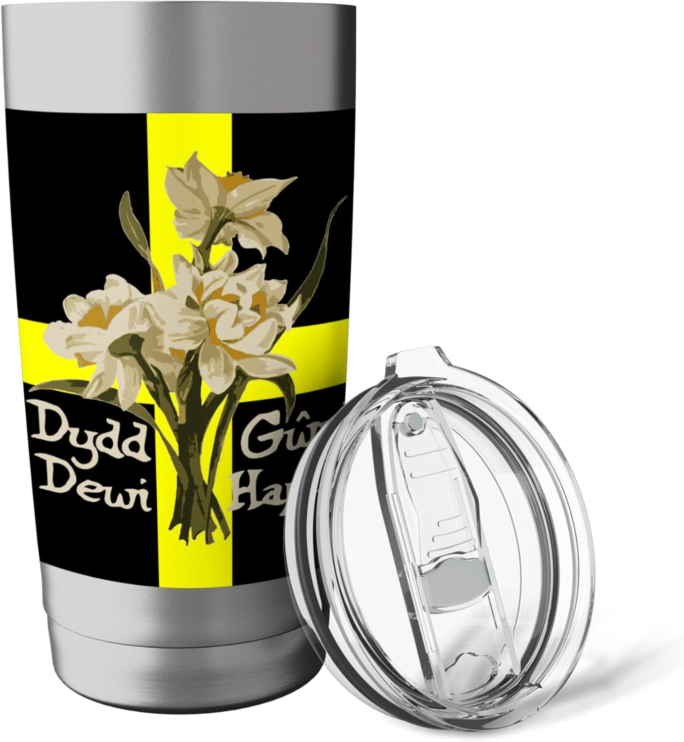 Dydd Gwyl Dewi Hapus With March Daffodils & St Davids Cross Stainless Steel Insulated Tumbler