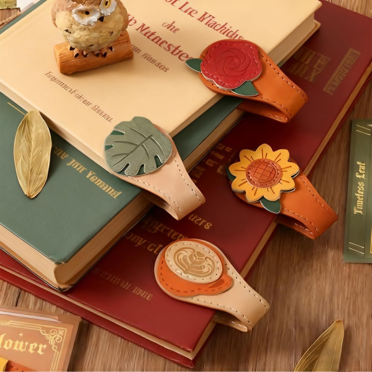 2PCS Vintage Magnetic Bookmark, Leather Bookmarks with Pen Holder Book Marker Clip Book Accessories Book Marks for Reading Women, Men, Book Lovers Gifts - Sunflower&Rose
