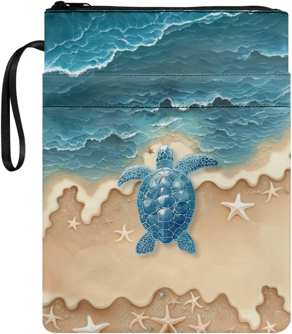 Beach Starfish Sea Turtle Print Book Sleeve for Hardcover Paperback Book Cover Lightweight Bible Bag Storage Pouch Puse Office Supplies for Women Men