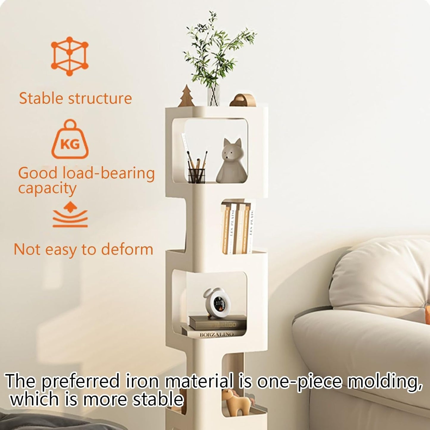 Narrow Invisible Bookshel, Vertical Bookshelf for Home ，Metal Narrow Multipurpose Corner Bookshelf, Multipurpose Corner Bookshelf, Multipurpose Display Book Shelf for Home Office(White,148cm58.3in)