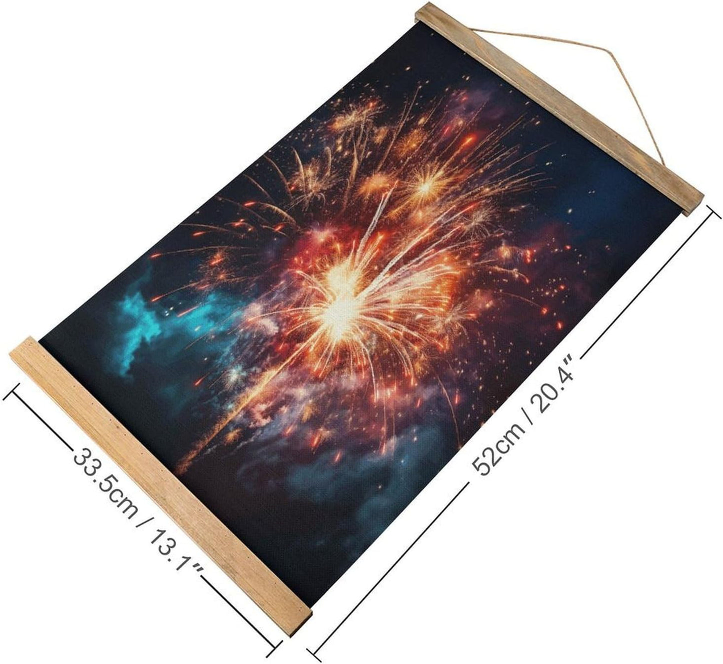 Vintage Explosion Firework Poster with Wooden Frame Personalized Linen Hanging Scroll Painting Rustic Wall Hanging Illustrative Modern Artwork Decor for Home Living Room Bedroom Office