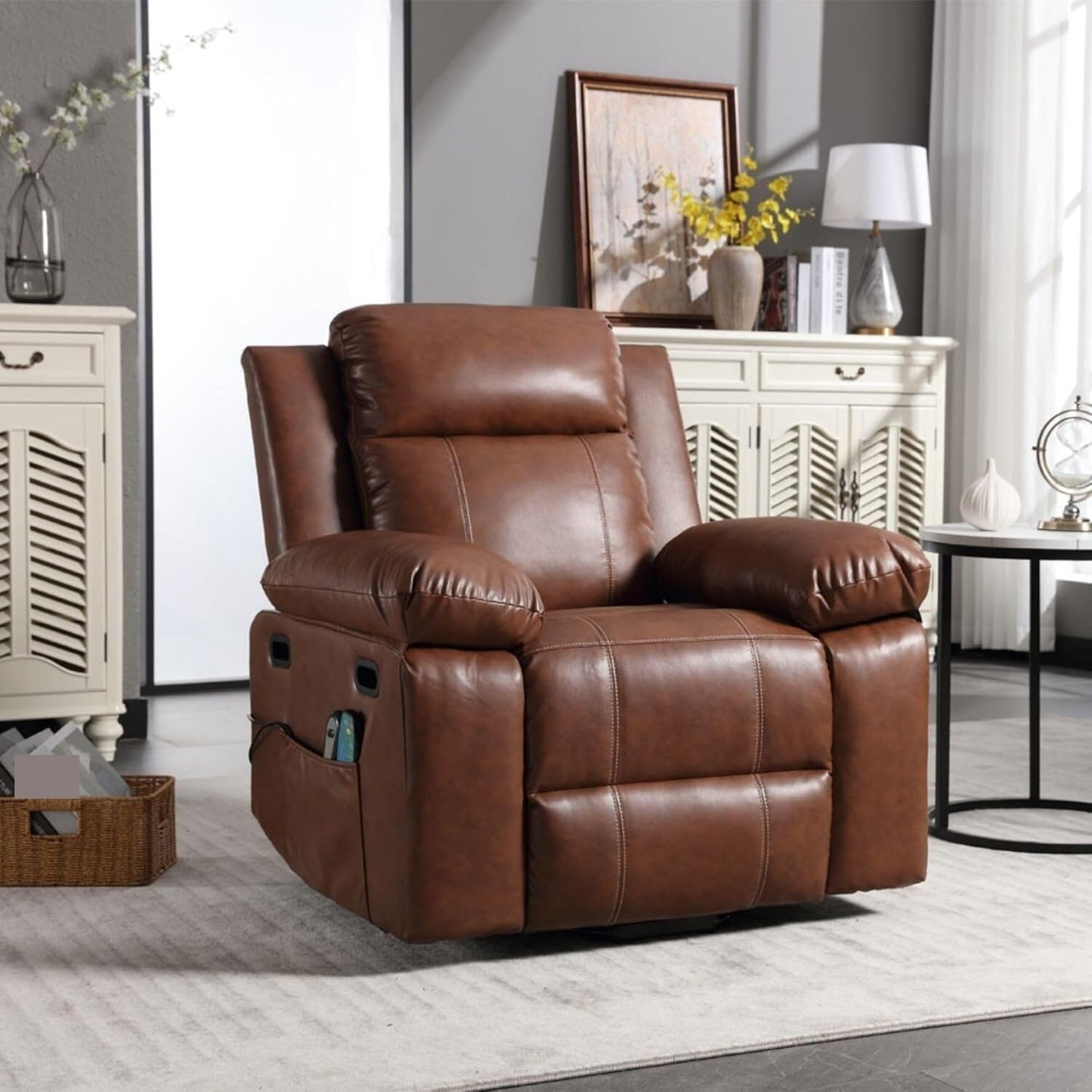 Power Lift Recliner with Heat & Massage, Overstuffed Electric Chair with USB Port, Cup Holders, Side Pocket & Remote – Heavy-Duty Comfort Recliner for Elderly & Adults