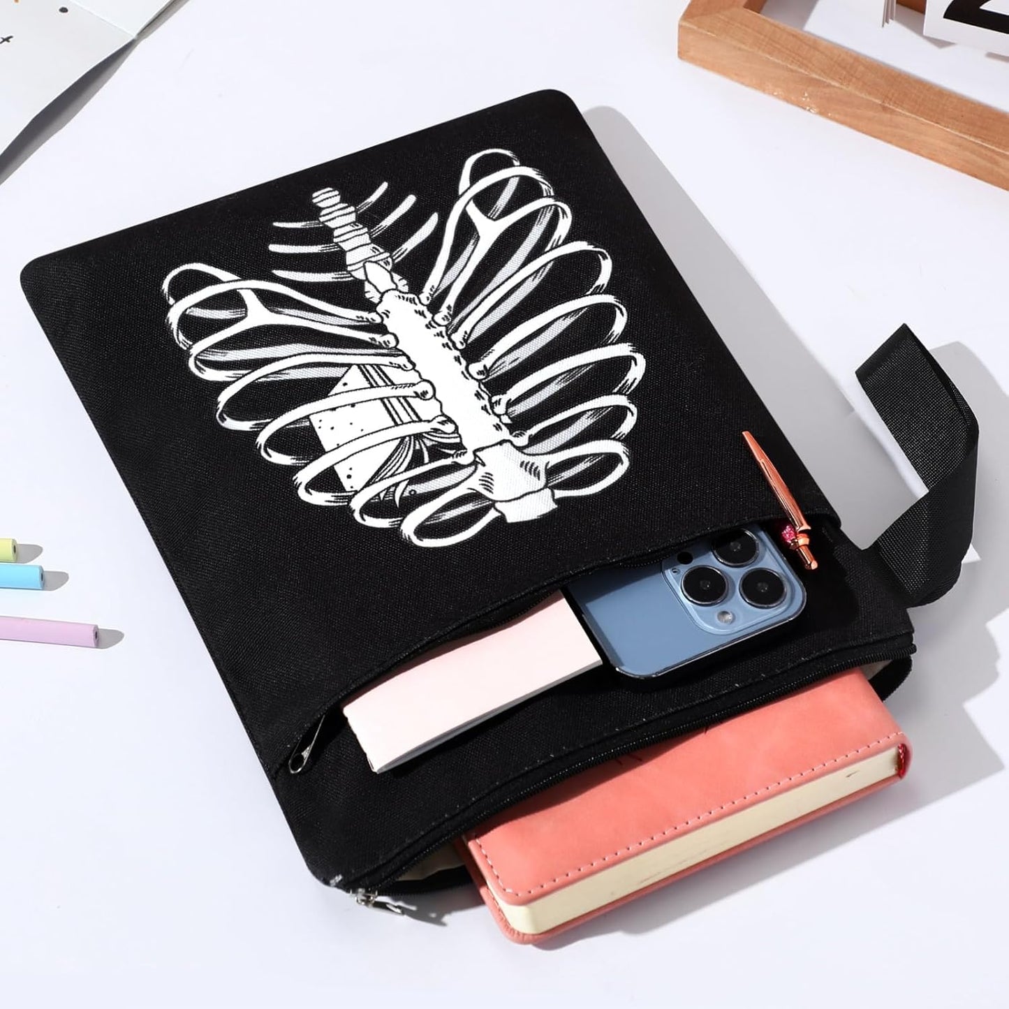 6 Pack Gothic Book Covers Book Club Gifts Book Covers for Paperbacks Skeleton Book Sleeve with Zipper Book Case Bag Gothic Book Protector for Book Lovers Teacher Student Gifts