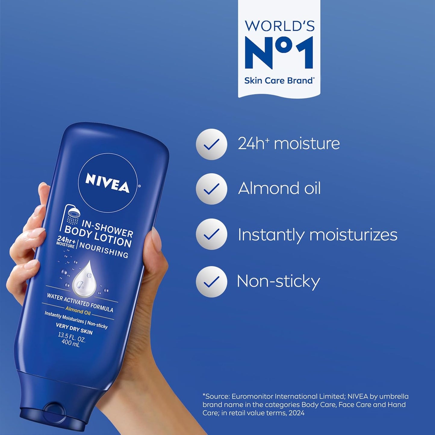 NIVEA Nourishing In Shower Lotion, Water Activated In Shower Moisturizer for Dry to Very Dry Skin, 13.5 FL OZ, Pack of 3