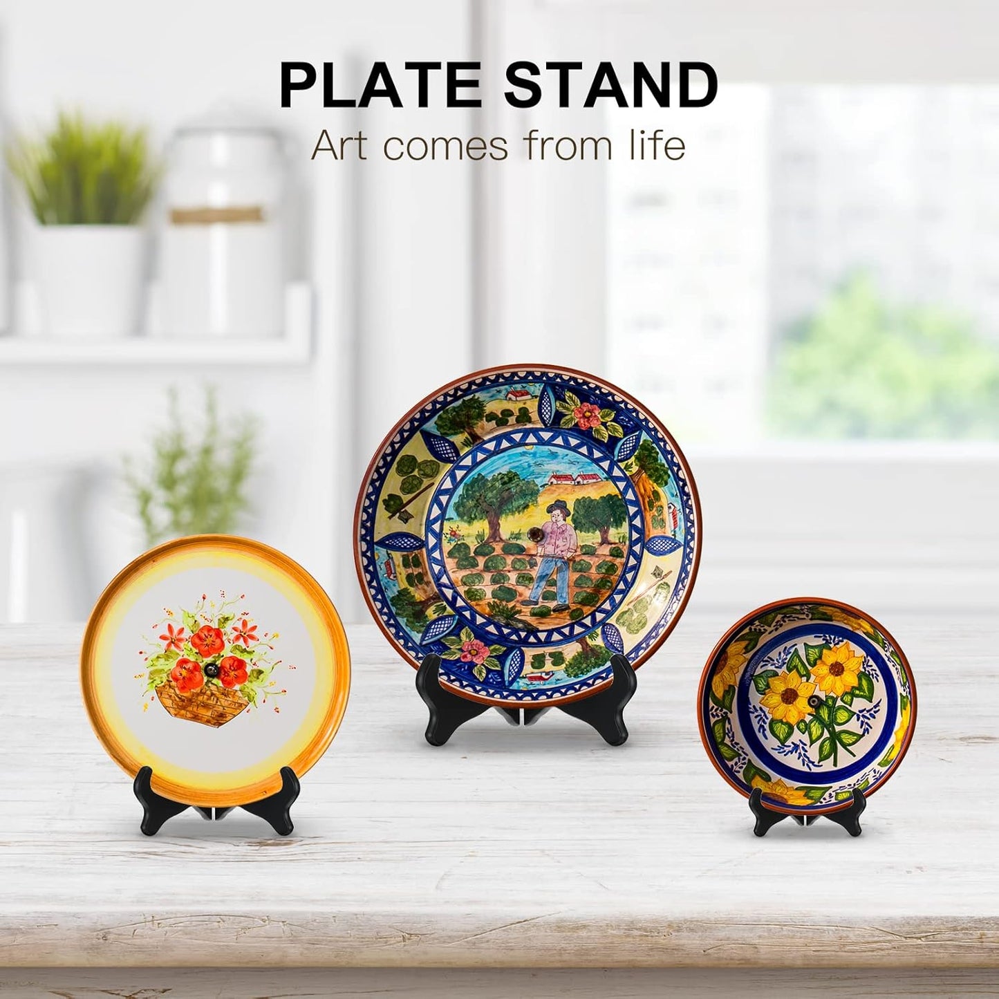 3 Pcs Wooden Display Stand Decorative Plate Holder Picture Frame Stand Black Easel Holder for Display Pictures Cook Books Art Certificates Wedding Birthday Decors(4 Inch, 6 Inch, 8 Inch)