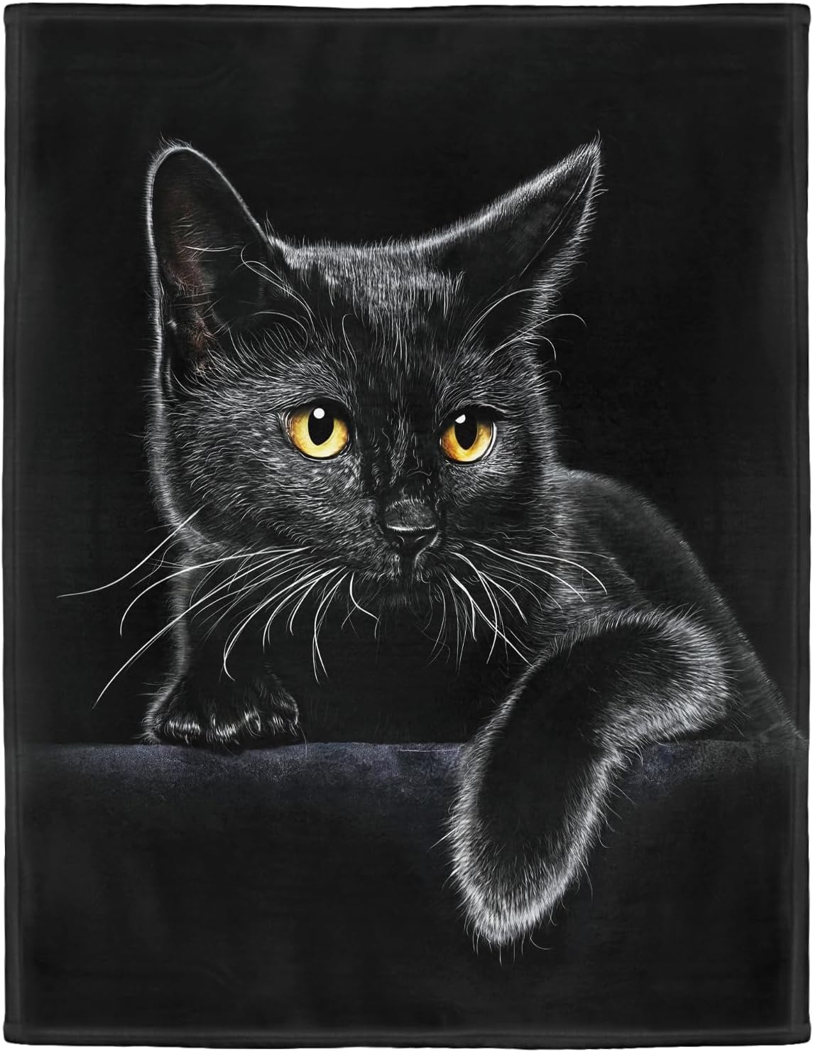 Black Cat Throw Blanket Modern Black Decorative Big Eyes Black Cat Fleece Blanket Soft Warm Cozy for Kids Adult Gifts 50"x60"