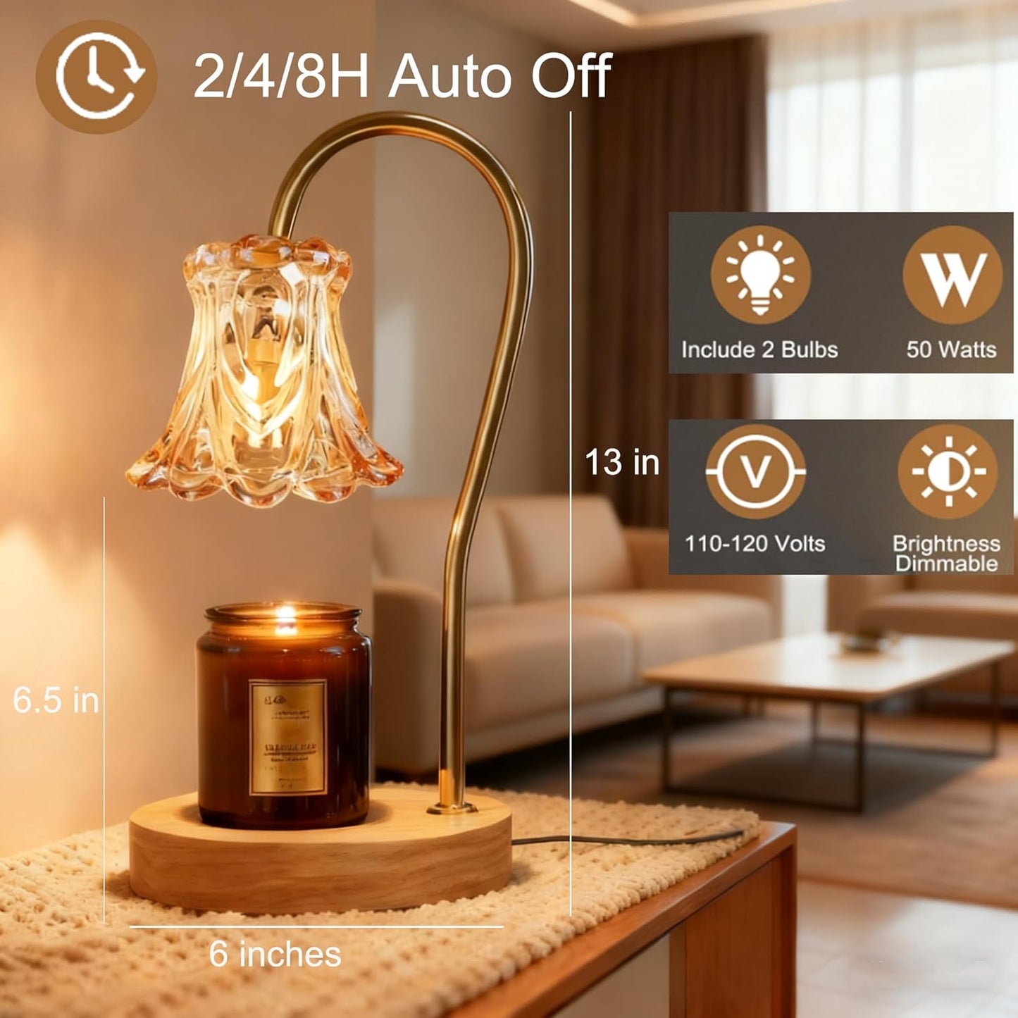 Candle Warmer Lamp with Timer 2 Bulbs Light Dimmable Electric Candle Warmer Flower Shape for Bedroom Home Decor, Wax Melt Warmer for Scented Wax, Birthday Housewarming for Her Him