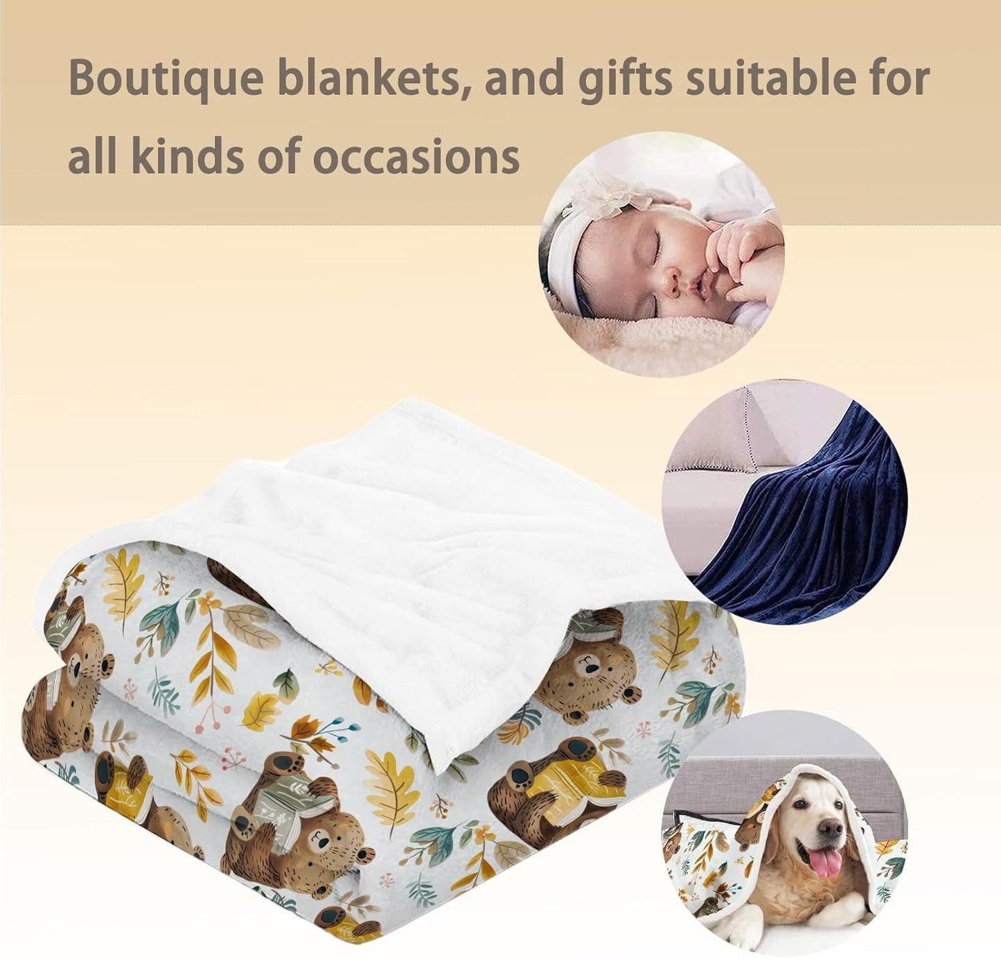 Cute Bear Blanket, Soft Warm Lightweight Animal Flannel Throw Blanket for Couch, Bed, Travel & Outdoor, Cozy Fluffy Fuzzy Blankets for Women Men, Home Decor 50×40 in