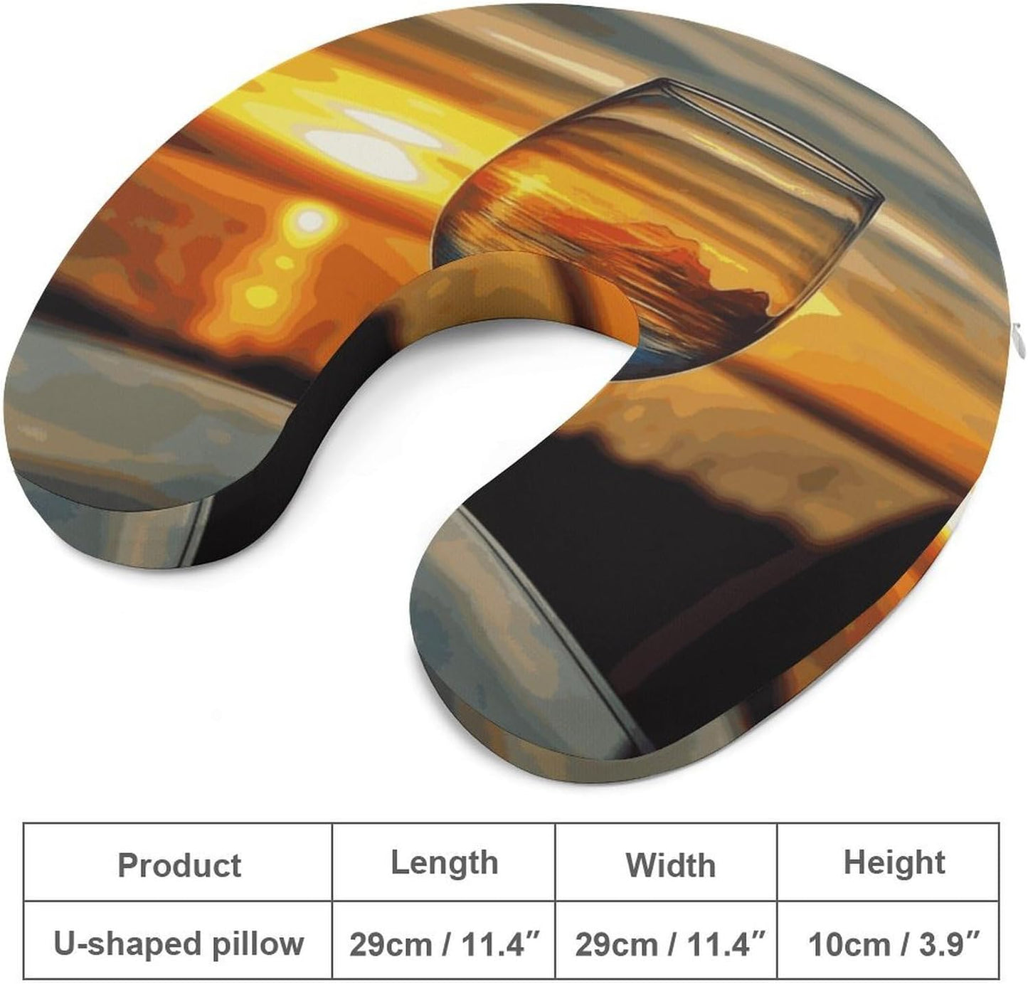 Sunset Wine Glass Neck Pillow Memory Foam U Shaped Pillows Portable Pillows for Shoulder Travel Head Support Pillow with Concealed Zipper for Airplane Car Home Office