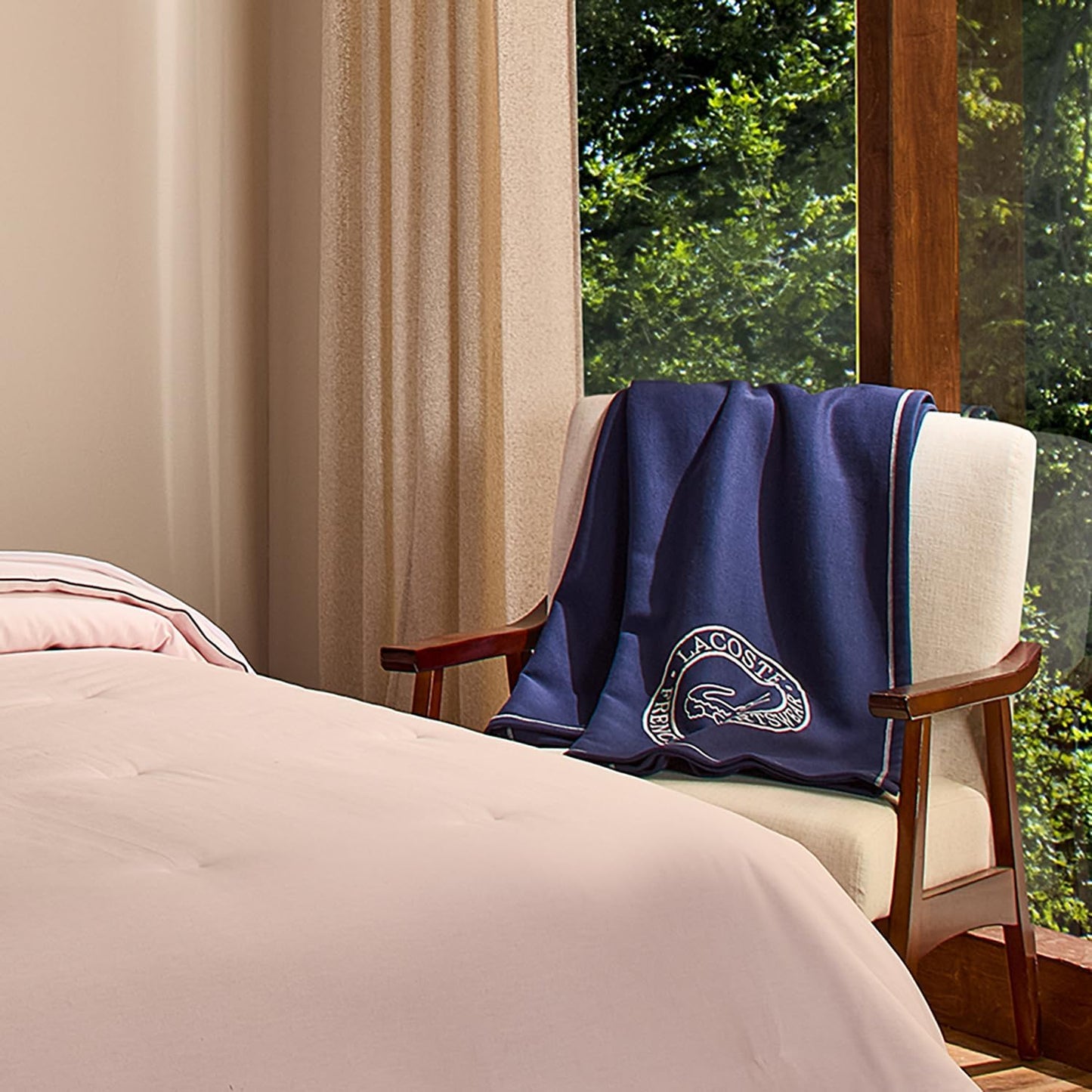 Lacoste 50" x 70" Sportswear Throw Blanket – Ultra Soft Cozy & Comfy Sweatshirt Knit, Premium Cotton and Polyester Blend, Luxury Home Decor for Bed Sofa Chair Couch, Embroidered Crocodile Logo, Navy