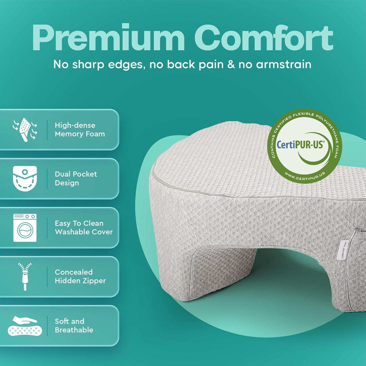 Memory Foam Reading Pillow with Arm Rests & Pocket | Lap Desk for Laptop, Reading and Relaxing on Bed, Couch, or Floor, Armrest and Gaming Pillow – Ideal for Ultimate Comfort and Support