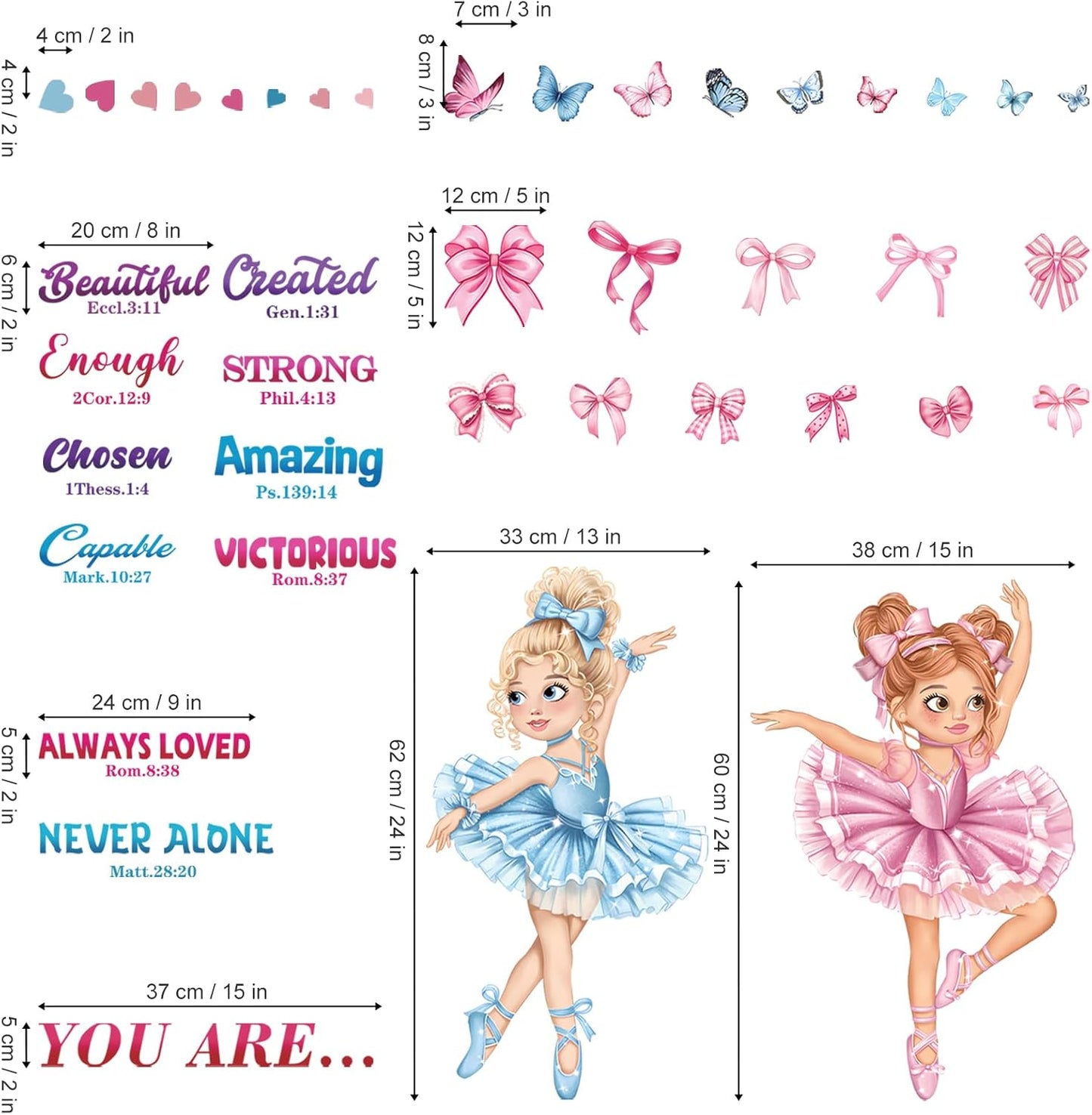 decalmile Pink Dancing Girl Ballerina Wall Stickers Inspirational Saying Butterfly Wall Decals Baby Nursery Bedroom Girls Room Wall Decor