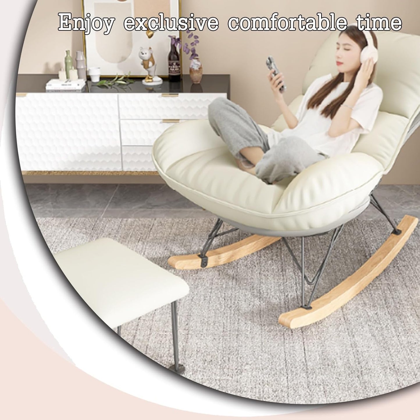 LSLYTQ Rocking Chairs, Rocking Chair for Nursery, Rocking Chairs for Adults, Relaxing Chair, Bedroom Chair, with Soft Lumbar and Wood Legs Recliner Relaxing Chair, for Balcony Living Room Bedroom
