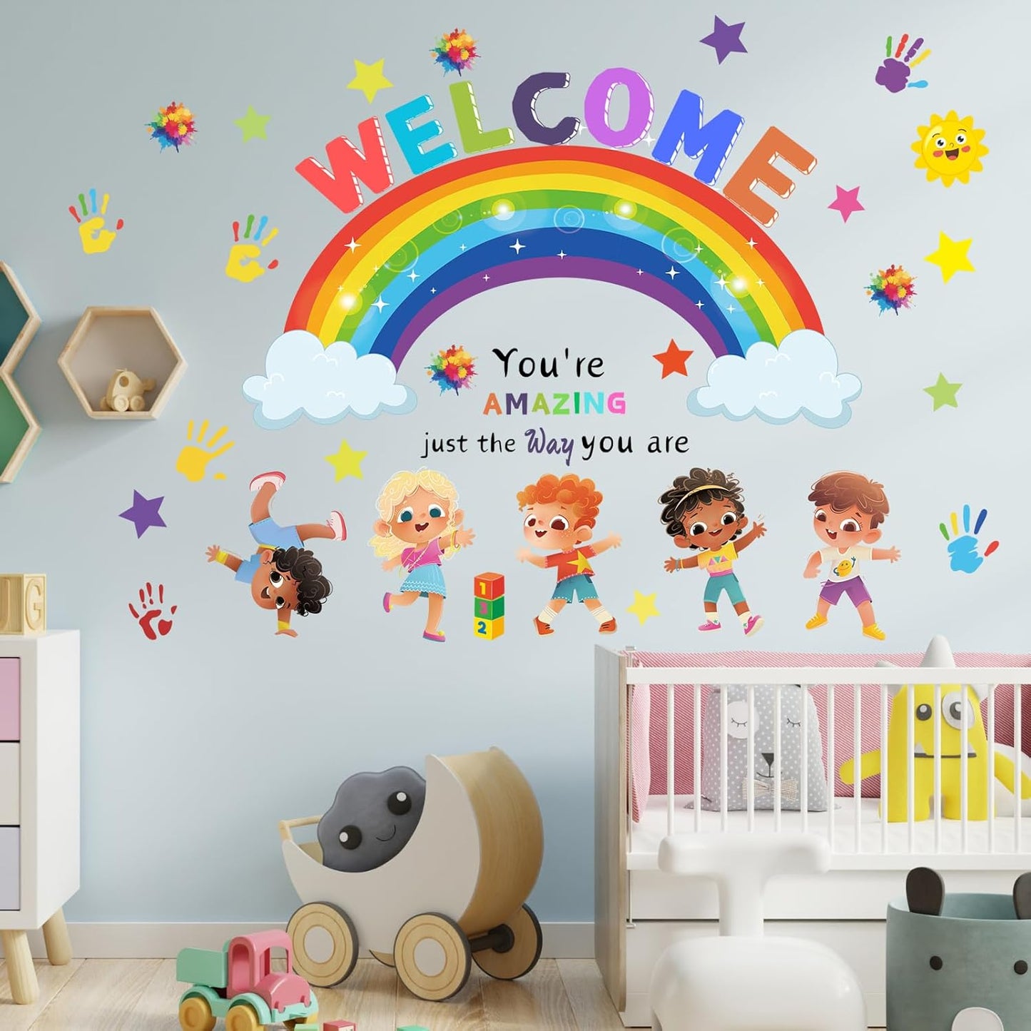You are Amazing Inspirational Quotes Classroom Wall Stickers - Reading Corner Rainbow Wall Decals Peel and Stick Wall Art Stickers for Reading Room Classroom Nursery Kids Room Decor