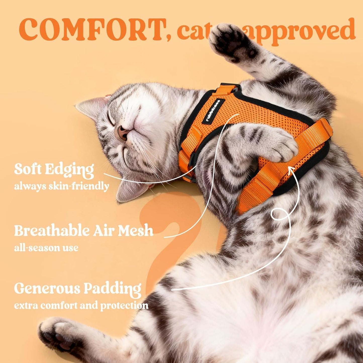 rabbitgoo Cat Harness and Leash for Walking, Escape Proof Soft Adjustable Vest Harnesses for Cats, Easy Control Breathable Reflective Strips Jacket, Orange, XS