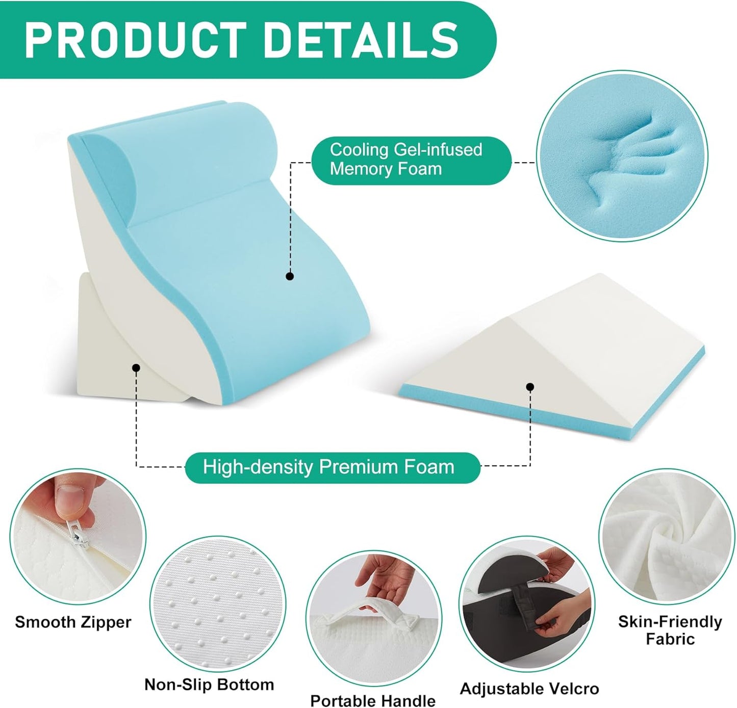4PCS Wedge Pillow Set for After Surgery, Orthopedic Bed Wedge Pillow for Back Pain Relief, Sitting Up in Bed, Acid Reflux, Adjustable Post Surgery Pillows for GERD, Snoring, White/Grey