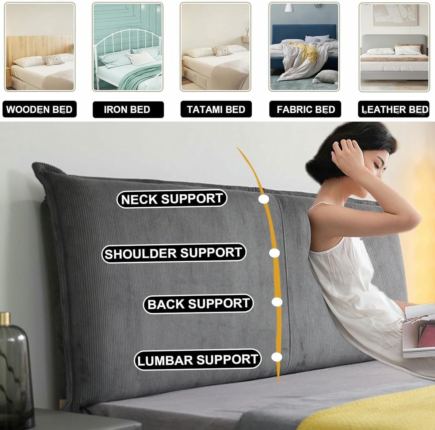 BedHead Upholstered Headboard Pillowboard Large Backrest,Corduroy Reading Pillow Wall Mounted Headboard Lumbar Support Cushion Daybed Tatami Bolster~/