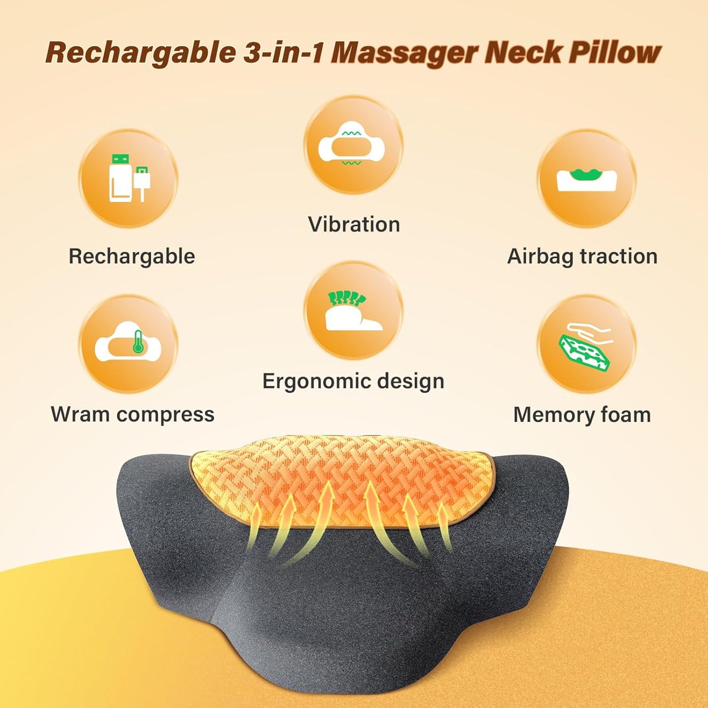 Rechargeable 3-in-1 Neck Massager Pillow with Heat,Vibration & Air Traction - Heated Neck Pillow Massage Hump Soothing Neck Relaxation, Posture Support & Stress Relief