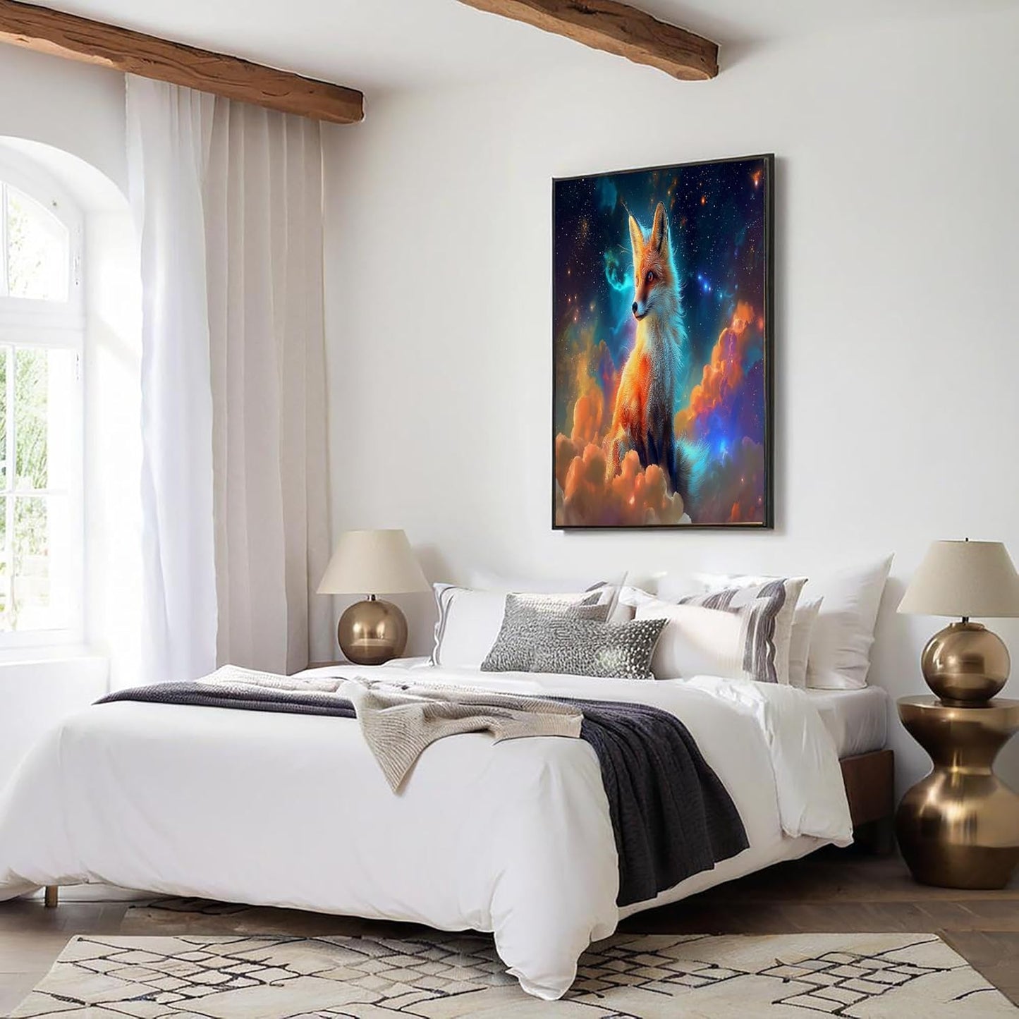 GDJSMIN Fantasy Art Style Wall Art, Nebula Fox Pattern Poster for Reading Room Living Room Decor 16x 24 inch Unframed