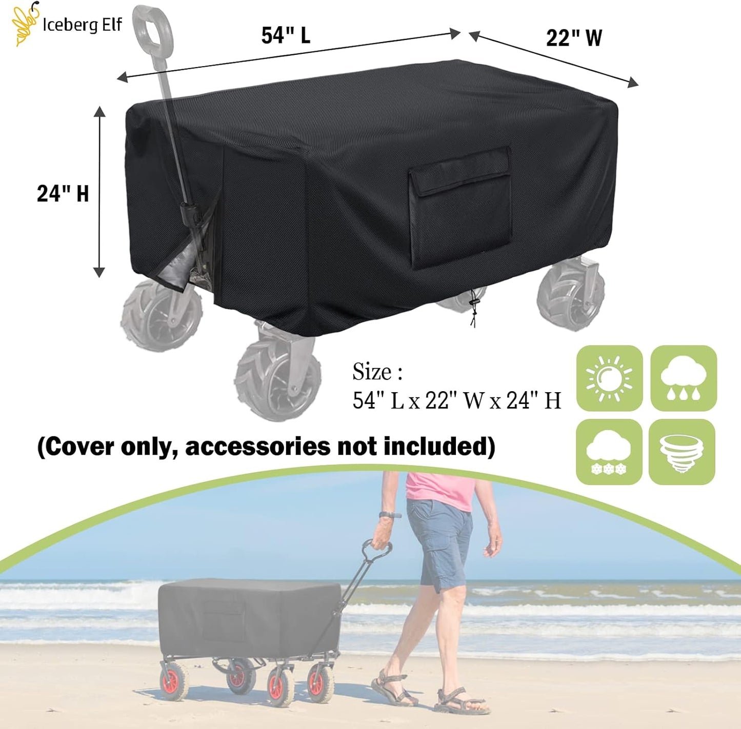 Extended Wagon Cover,Waterproof Wagon Covers,54" L x 22" W x 24" H 420D Heavy-Duty Rainproof Fabric,Easy to Clean Folding Wagon Cover,Long Black