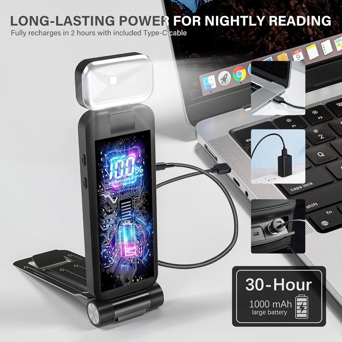 Rechargeable Reading Book Light with Clip & Battery Indicator - 9 Luminescence Mode Book Lamp for Night Reading in Bed, Portable 1.6 Oz Ultralight, Stocking Stuffers for Kids, Book Lovers