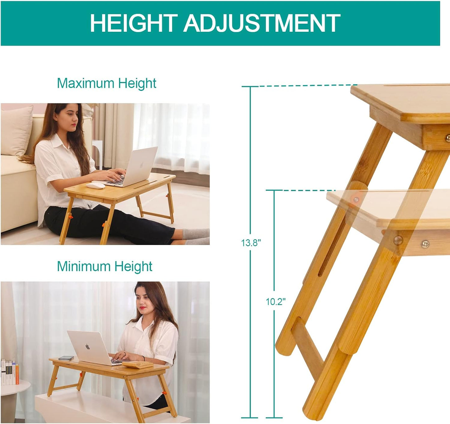 Lap Desk COIWAI Bed Table Desk Tray Desk for Bed for Laptop Writing Eating Laptop Desk with Tablet Slot, Adjustable Height Angle, Foldable Tray for Sofa Couch Floor, with Storage Drawer - Large