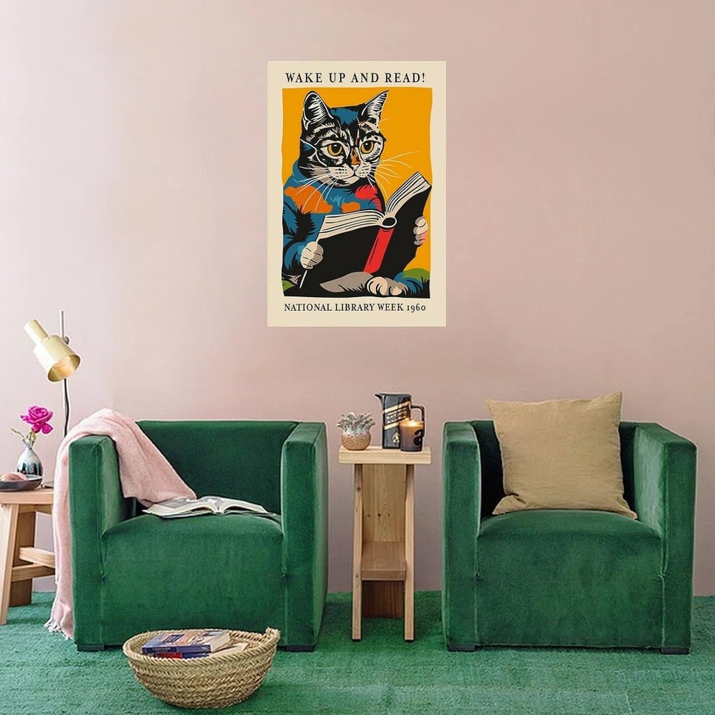 Cat And Book Poster Wall Art Canvas Print Office Bedroom Living Room Decor 16x24inch(40x60cm) Unframe-style