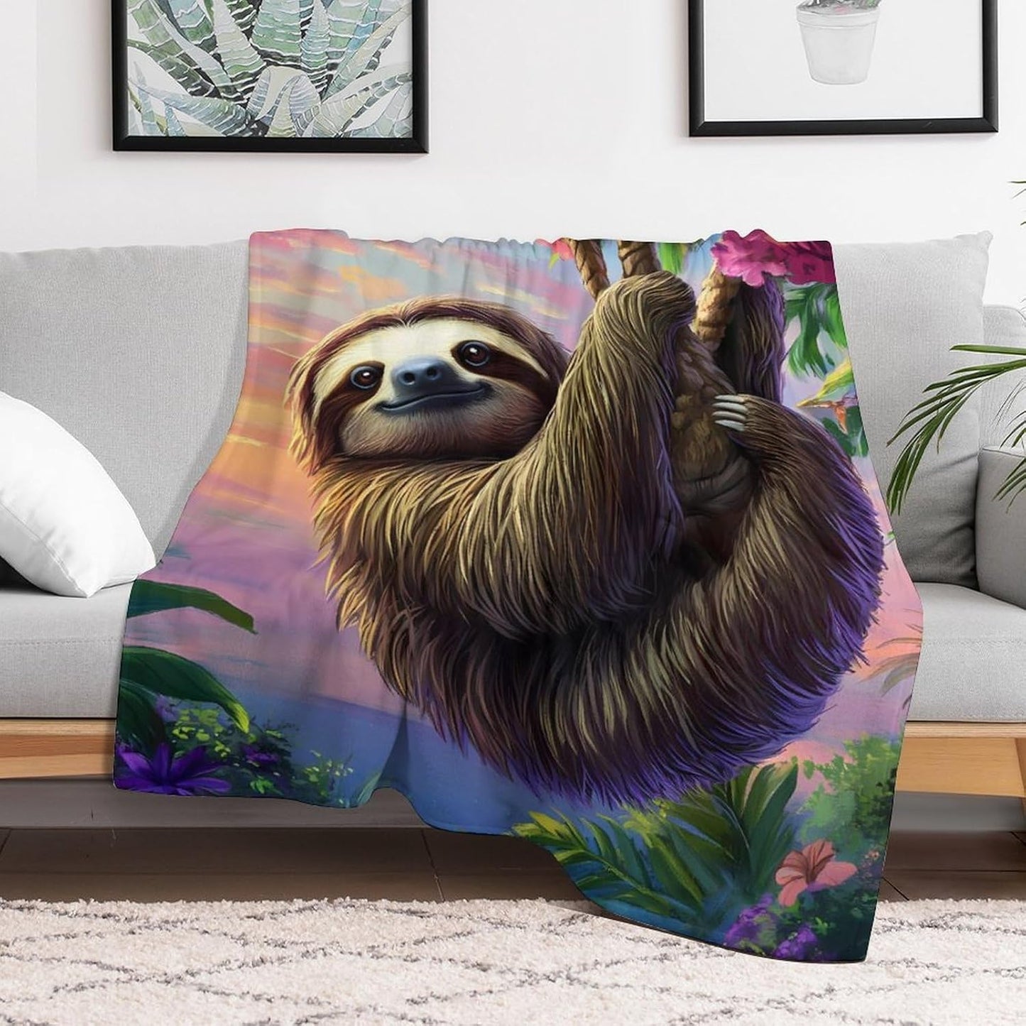 Sloth Animal Throw Blanket for Couch Bed Plush Cozy Fuzzy Flannel Blanket for All Season 50"x70"