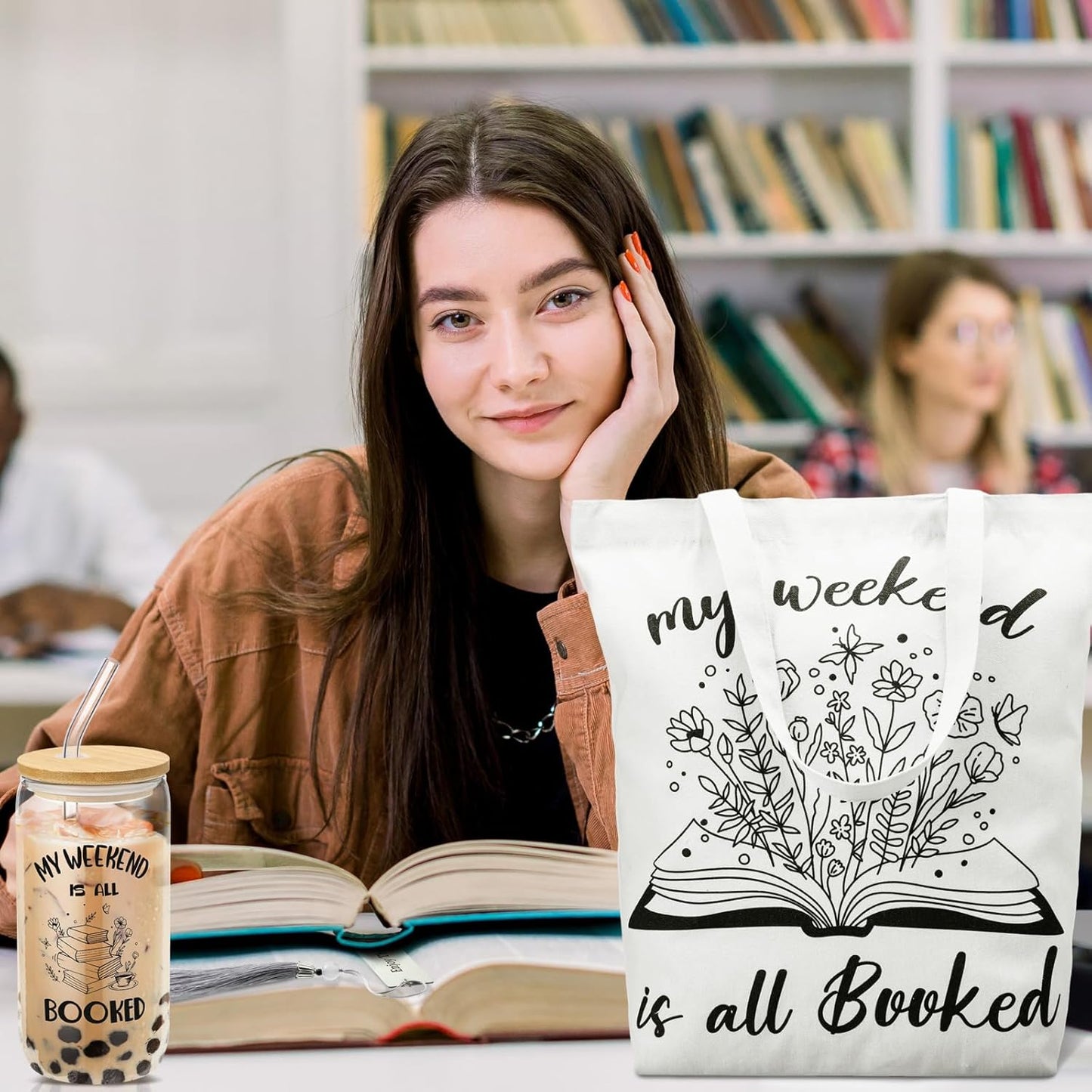 Yungyan Book Lovers Gifts for Women Bookish Gifts Include Canvas Tote Bag Glass Cup Socks Bookmark Tassel Book Club Gift for Women Readers Teacher Bookworms Librarian Author(Classic)