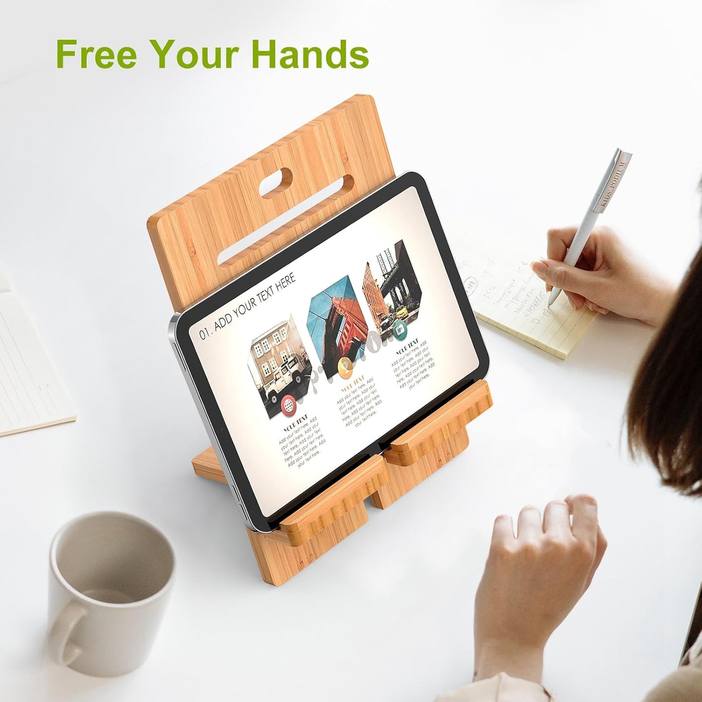 Pezin & Hulin Bamboo Tablet Stand Adjustable, Desktop Cell Phone Stand Holder Dock Compatible with Pad 9.7, 10.5, 12.9, Air 2 3 4 Mini, E-Reader, Phone 8 Plus X XS Max XR (Support to 4.7-13" Devices)