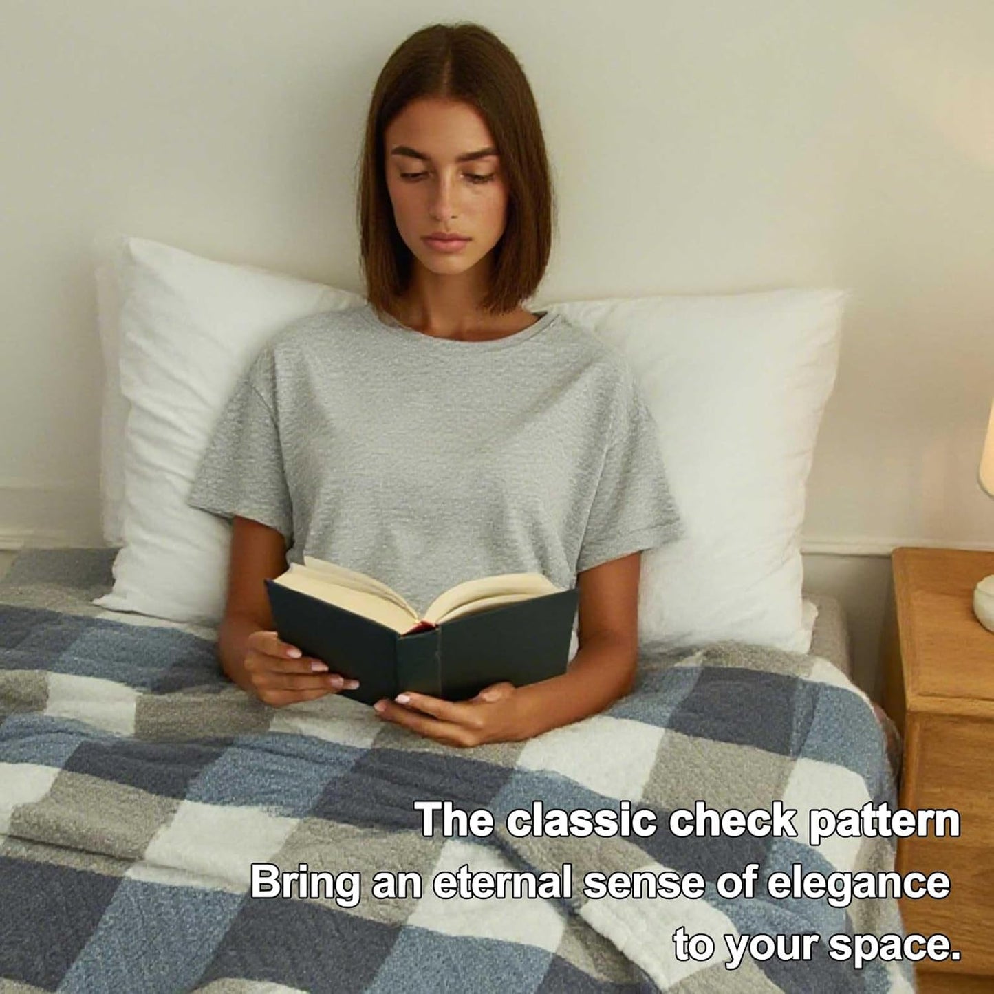 Checkered Throw Blanket, Soft Cozy Reversible 4 Layer Pre-Washed Cotton Blankets Lightweight Breathable Queen Throw Blanket BOR All Season,Blue Checkered, 60" X 80"