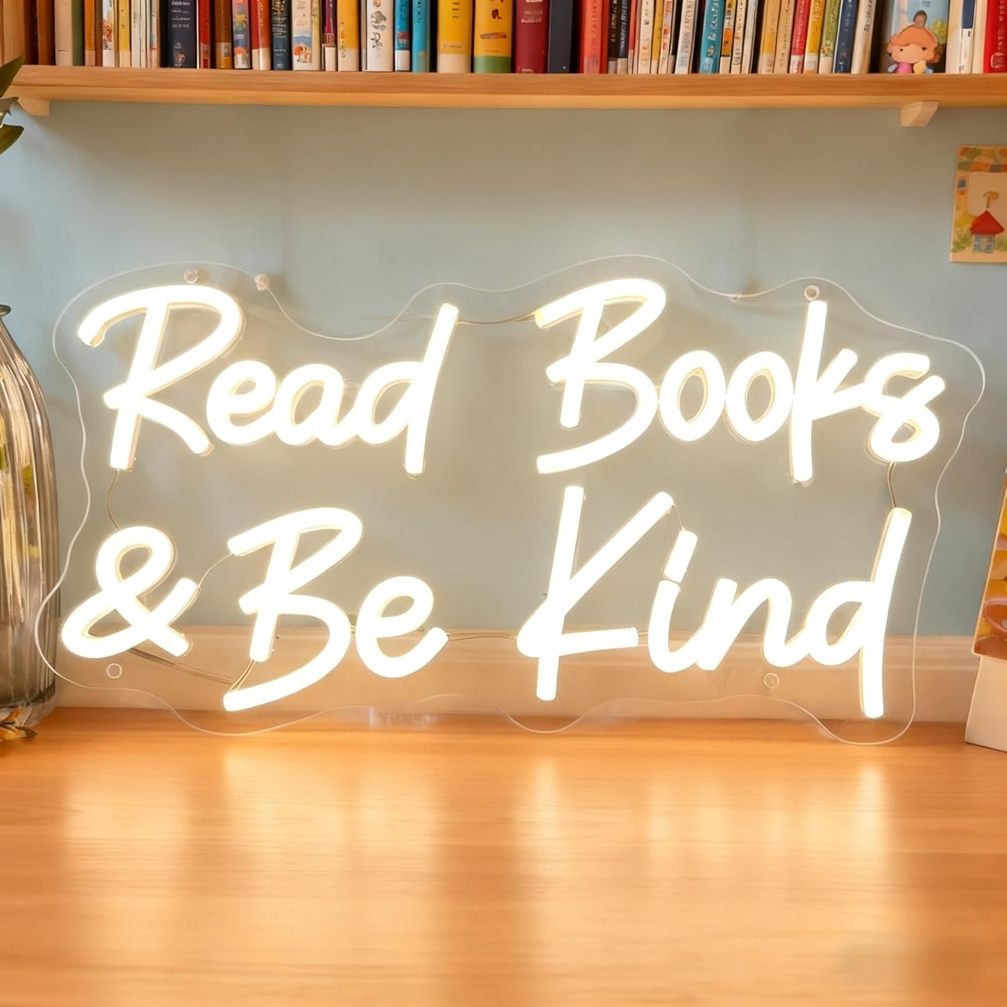 Read Books And Be Kind Neon Sign for Wall Decor, Dimmable Neon Light Signs for Bedroom LED Signs for Classroom Bookstore Library Study Reading Study Room Decoration