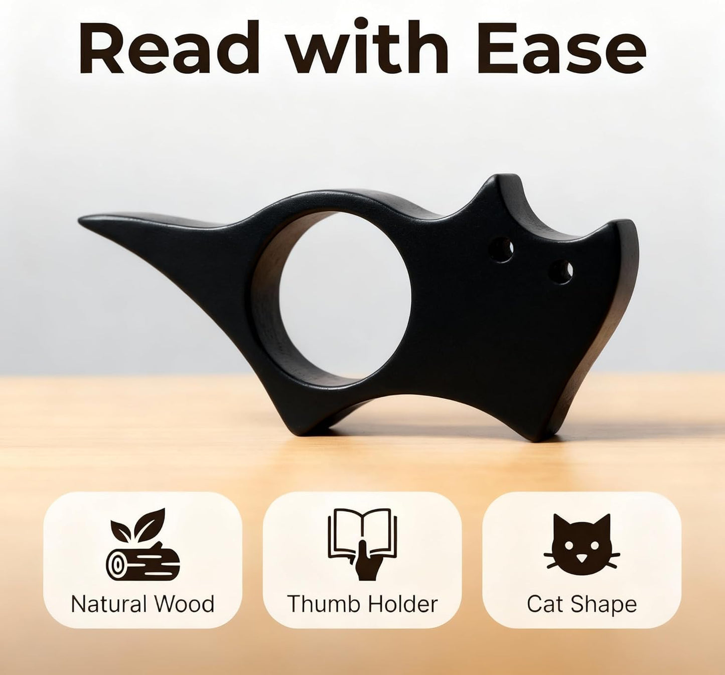 6-Pack Black Cat Magnetic Bookmarks with Wooden Thumb Book Page Holder, Cute Cat Book Mark Clips & One-Hand Book Holder for Reading, Book Lovers Gifts for Women Cat Lovers