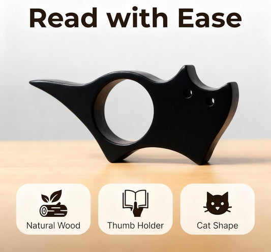 6-Pack Black Cat Magnetic Bookmarks with Wooden Thumb Book Page Holder, Cute Cat Book Mark Clips & One-Hand Book Holder for Reading, Book Lovers Gifts for Women Cat Lovers