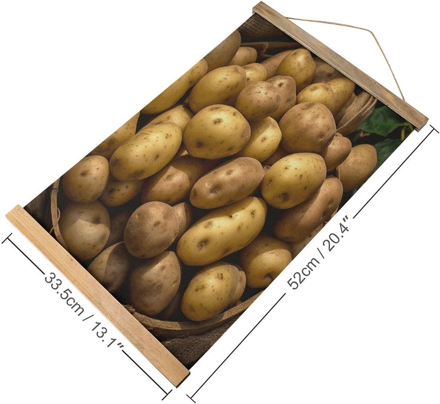 Vintage Garden Potatoes Poster with Wooden Frame Personalized Linen Hanging Scroll Painting Rustic Wall Hanging Illustrative Modern Artwork Decor for Home Living Room Bedroom Office