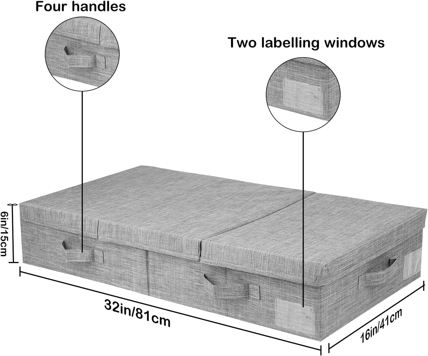 DAYARD Underbed Storage Container Bins with Lids, Under Bed Storage Organizer with Sturdy Handles Sidewalls Bottom, Foldable Clothes Bag (Set of 2) Large, Grey