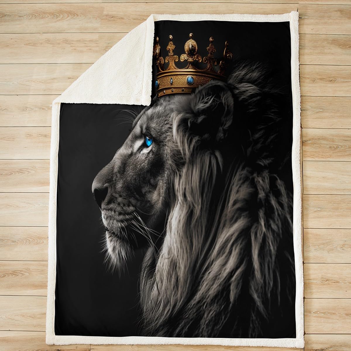 Feelyou Lion Sherpa Blanket Baby 30"x40" Boys Girls Gold King Crown Print Fleece Throw Blanket for Kids Safari Print Plush Blanket Wild Animal Black Fuzzy Blanket Room Decor