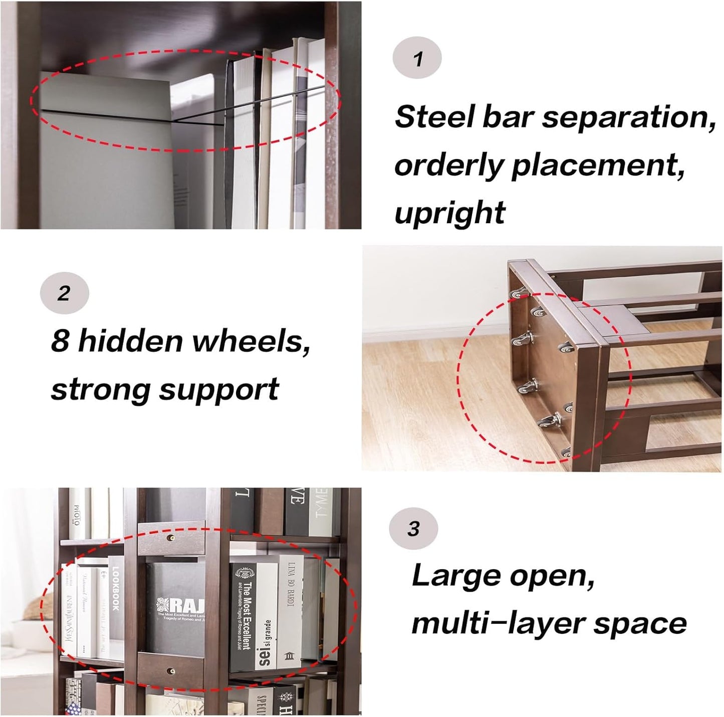 360° Spinning Bookshelf Tower Rotating Bookcase，Rotating Bookshelf 3/4/6 Tier Spinning Bookshelf，floor-standing Multi-layer Storage Rack 6 Invisible Rollers At The Bottom For Living Room Study Room(Wa