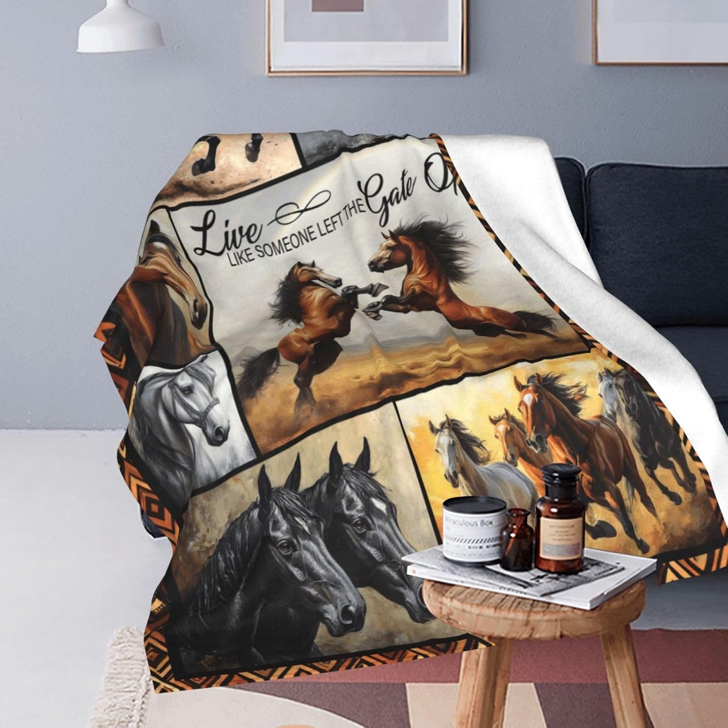 Horse Blanket Horses Throw Blankets Cozy Fleece Flannel Stuff Plush Lightweight Bedding Lover Gifts for Men Women Adults for Couch Sofa Bed Decor 40"X50"