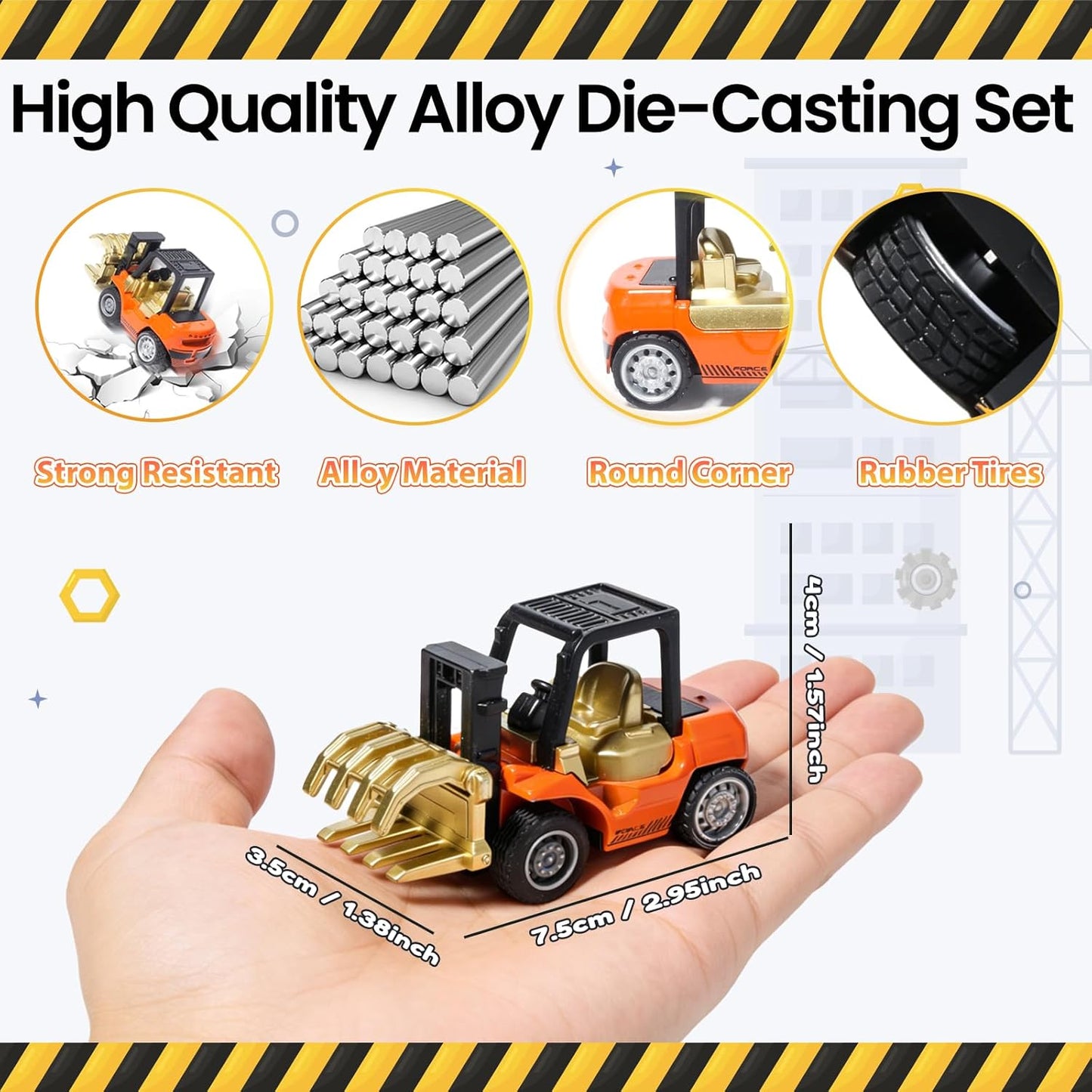 Oriate Diecast Construction Trucks Toys For Boys Girls Age 3 4 5 6 Years Old, Pull Back Cars Set For Engineering Kids,Sandbox Travel Mini Metal Toy Truck Excavator, Christmas Birthday Class Kids Gifts