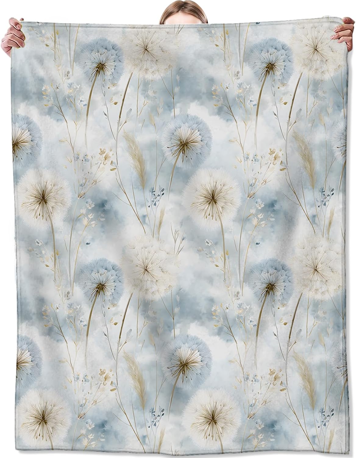 Elegant Dandelion Fleece Blanket, Soft Throw with Floral Botanical, Lightweight Cozy Blankets for All Seasons, Nature Watercolor Home Decor and Gifts for Flower Lovers, 50x60 Inch